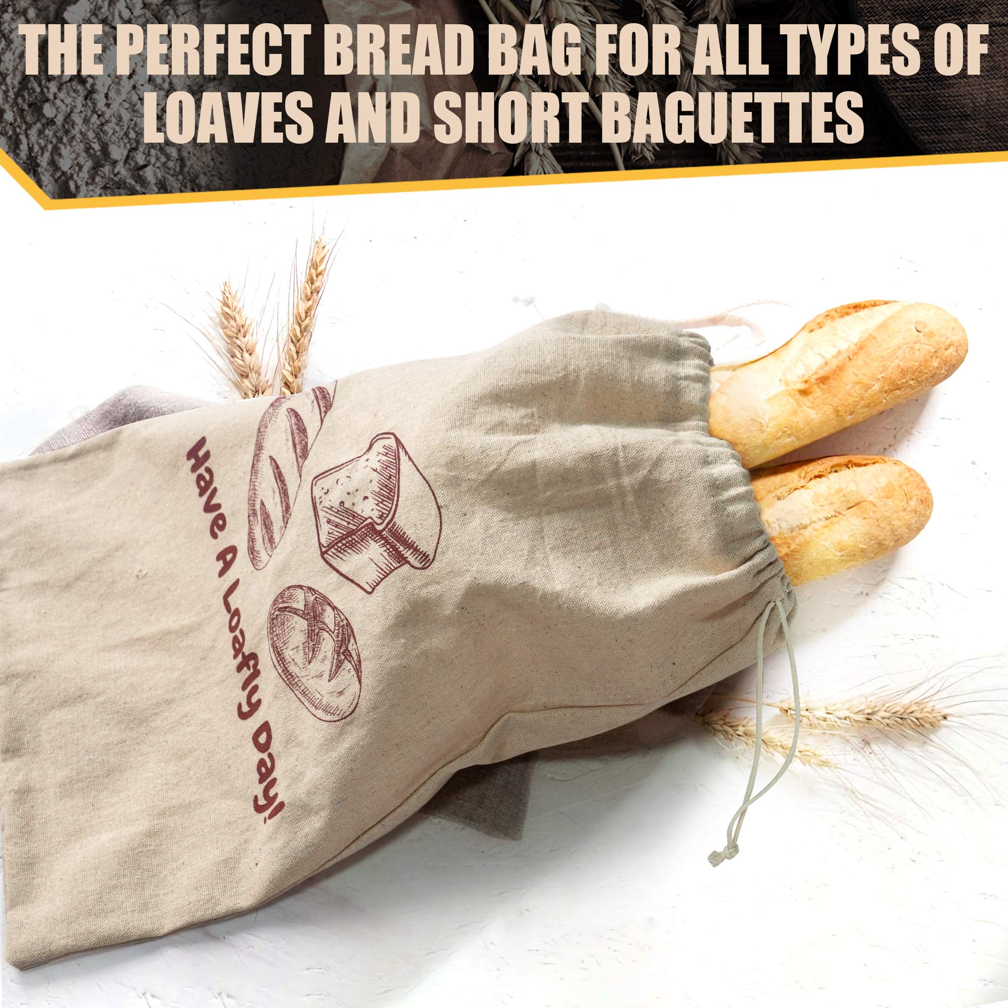 Organic Linen Bread Bags - 3 Pack Reusable Bread Storage Bags for Sourdough & Artisan Bread | Eco-Friendly Gift for Bakers, Bread Makers | Perfect for Home Baking, Wedding Favors & Housewarming Gifts | Keep Bread Fresh Naturally