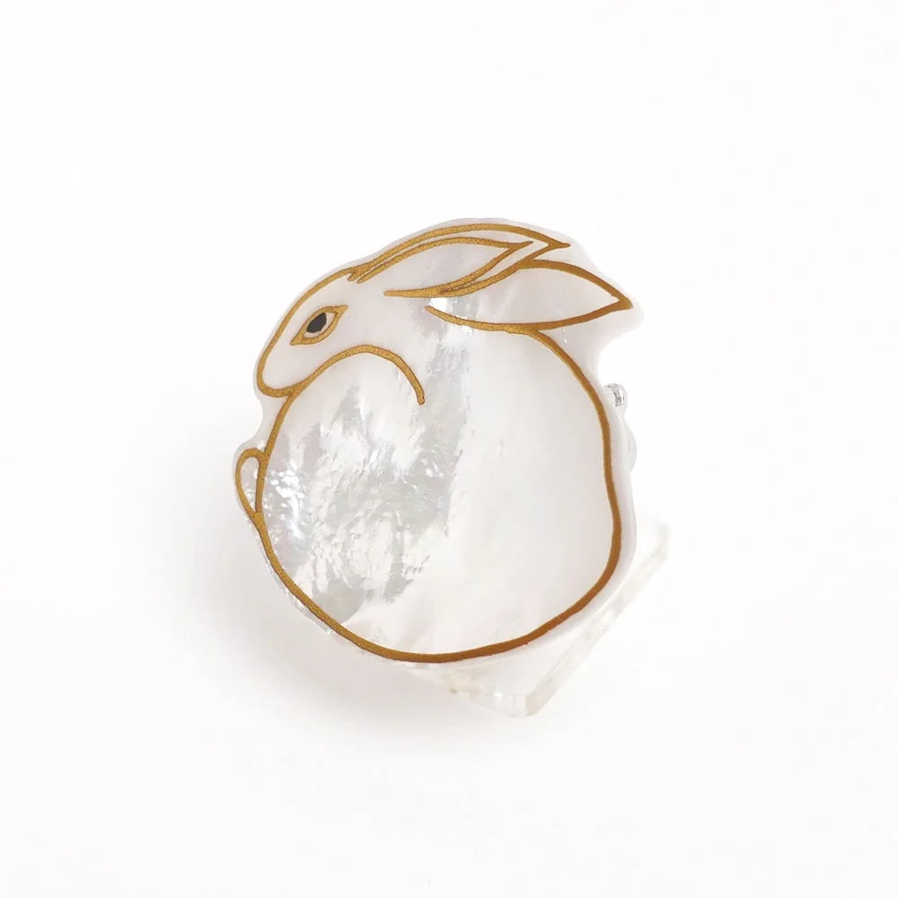 Handcrafted Japanese Maki-e Urushi Lacquer Brooch with White South Sea Pearl Shell - Rabbit Design Traditional Jewelry for Women | Perfect Gift for Special Occasions, Weddings & Formal Events