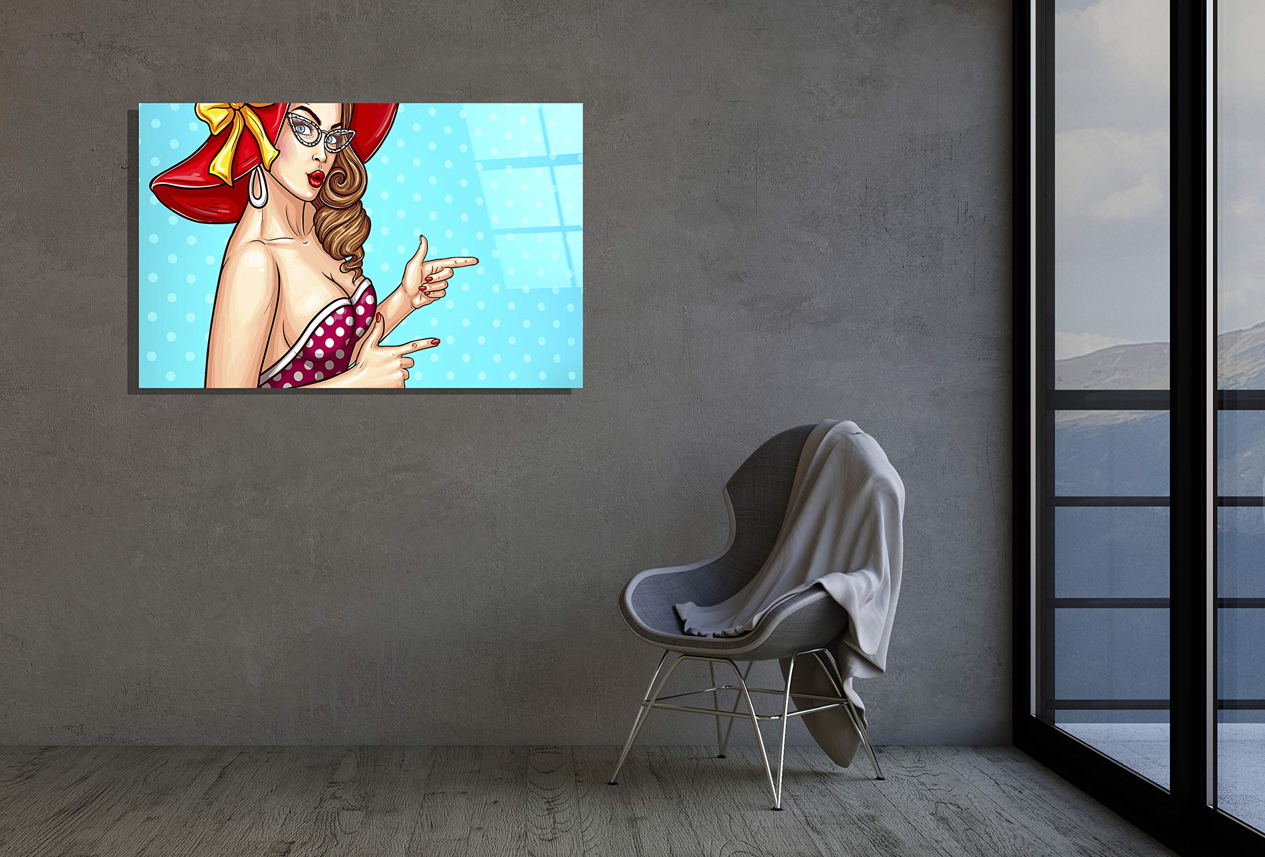 Vintage Pinup Girl Retro Print Tempered Glass Wall Art - Elegant Home Decor & Luxury Gift for Living Room, Bedroom, or Office