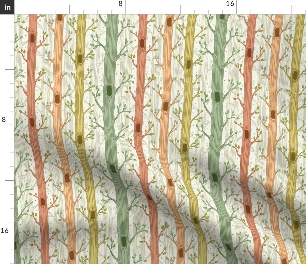 Spring Forest Woodland Green Nursery Fabric - Gender Neutral Nature Trees Printed on Petal Signature Cotton by The Yard - Perfect for Sewing, Quilting, Apparel, Crafts & Home Decor | Ideal for Baby Nurseries, DIY Projects & Eco-Friendly Fashion