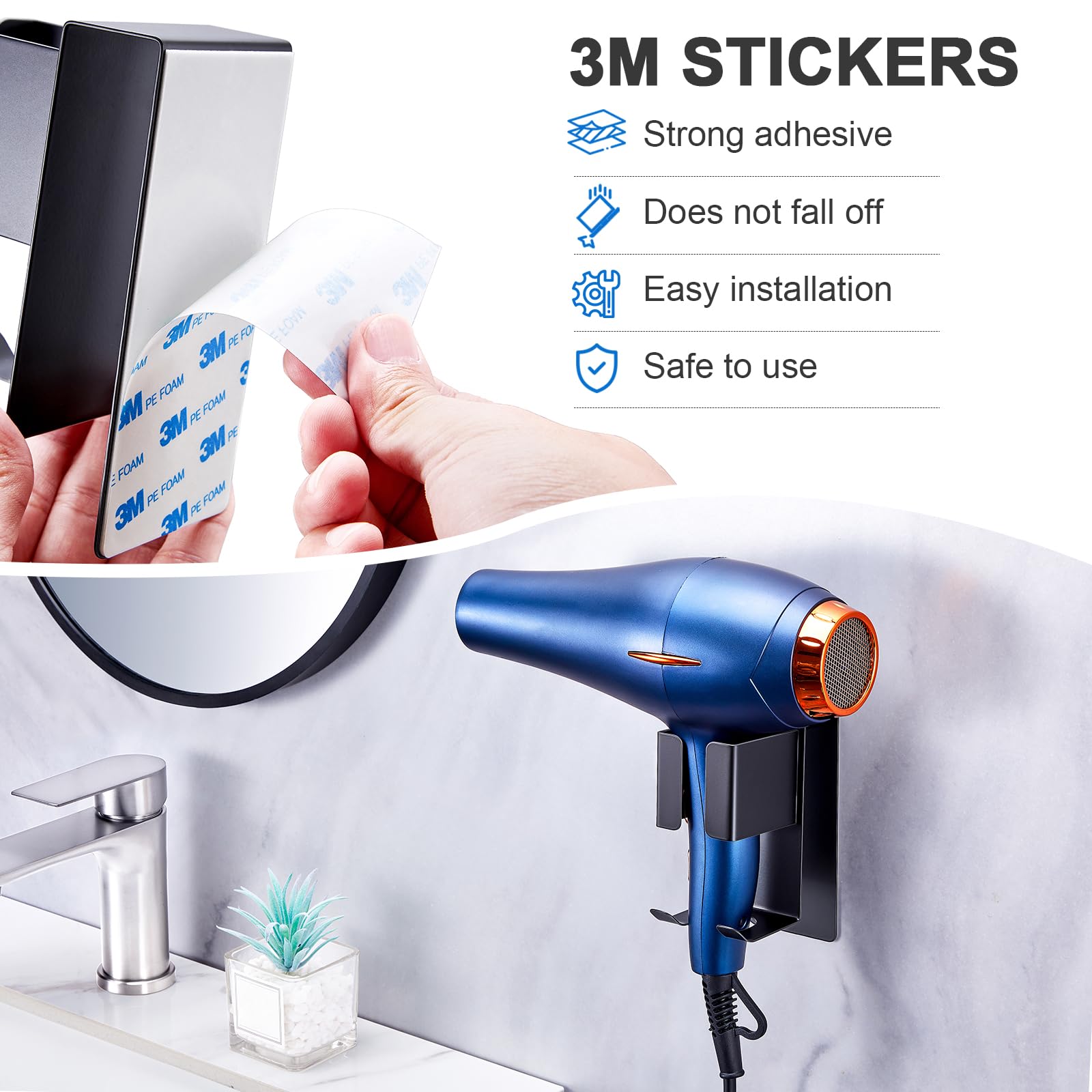 Wall Mounted Stainless Steel Hair Dryer and Straightener Holder - Organizer for Blow Dryer, Curling Iron & Hair Tools - Bathroom Storage Solution for Hair Styling Accessories - Perfect for Salon, Home & Travel Use