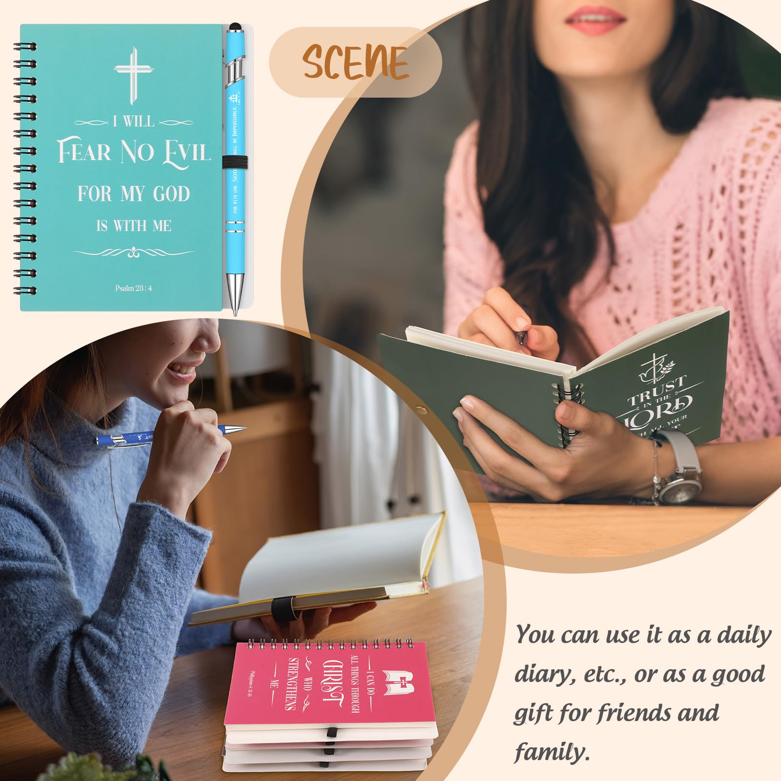 Gueevin Christian Notebook and Pen Set with Bible Verse Notepads - 100 Pack of Metal Pens with Black Ink, Inspirational Christian Quote Journals & Ballpoint Pens - Perfect Religious Christmas Gift for Women & Men - Ideal for Bible Study, Church Notes & Daily Devotionals