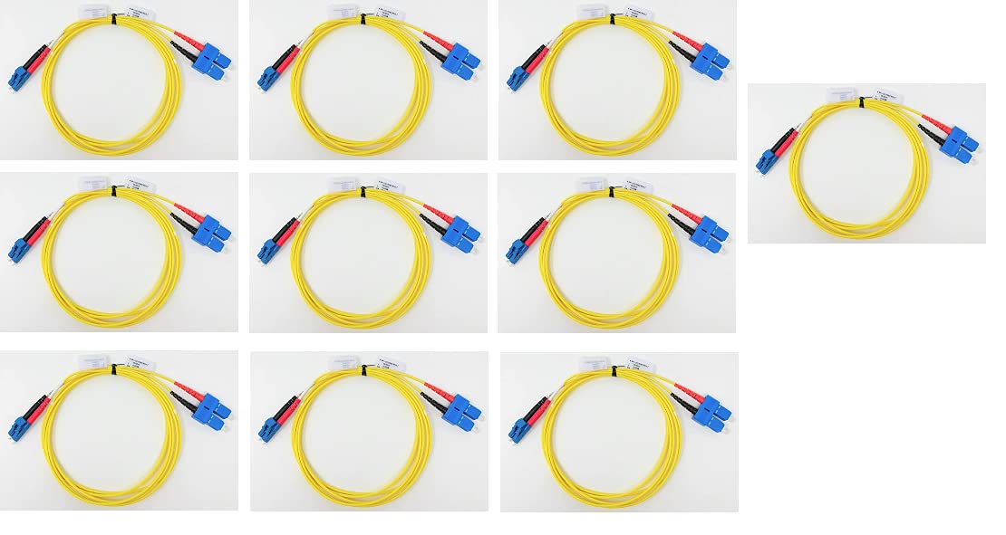 10 Pack LC to SC Duplex Single Mode Fiber Optic Cable 2M (9/125) Yellow - High Speed Data Transmission for Home/Office Network, Server Rooms & Data Centers