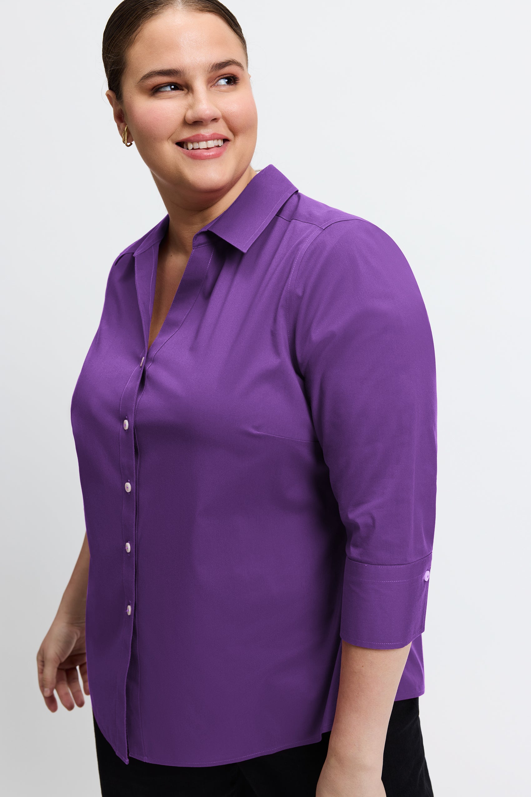 Mary Plus No Iron Stretch 3/4 Sleeve Shirt - Wrinkle-Free Comfort Fit Blouse for Work & Casual Wear | Office, Travel & Everyday Outfits