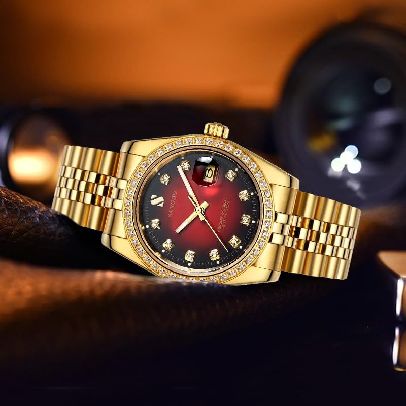 Luxury Men's Automatic Watch - Stainless Steel Self-Winding Chronograph with Date Window & Water Resistance - Gold Dress Watch for Business, Outdoor & Formal Occasions - Perfect Gift for Men