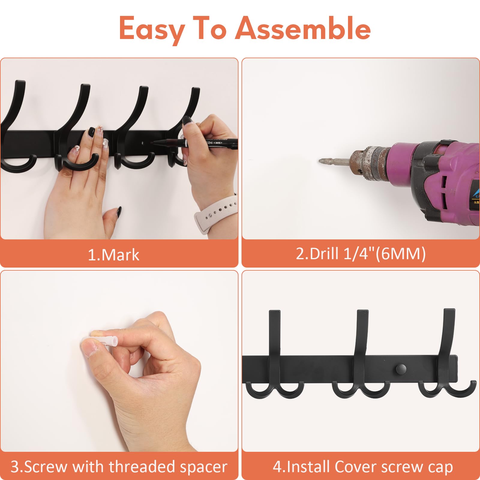 2 Pack Wall Mount Coat Rack with 15 Hooks - Heavy Duty Entryway Organizer & Bedroom Storage Solution for Coats, Hats, Bags & Accessories | Perfect for Small Spaces & Home Decor