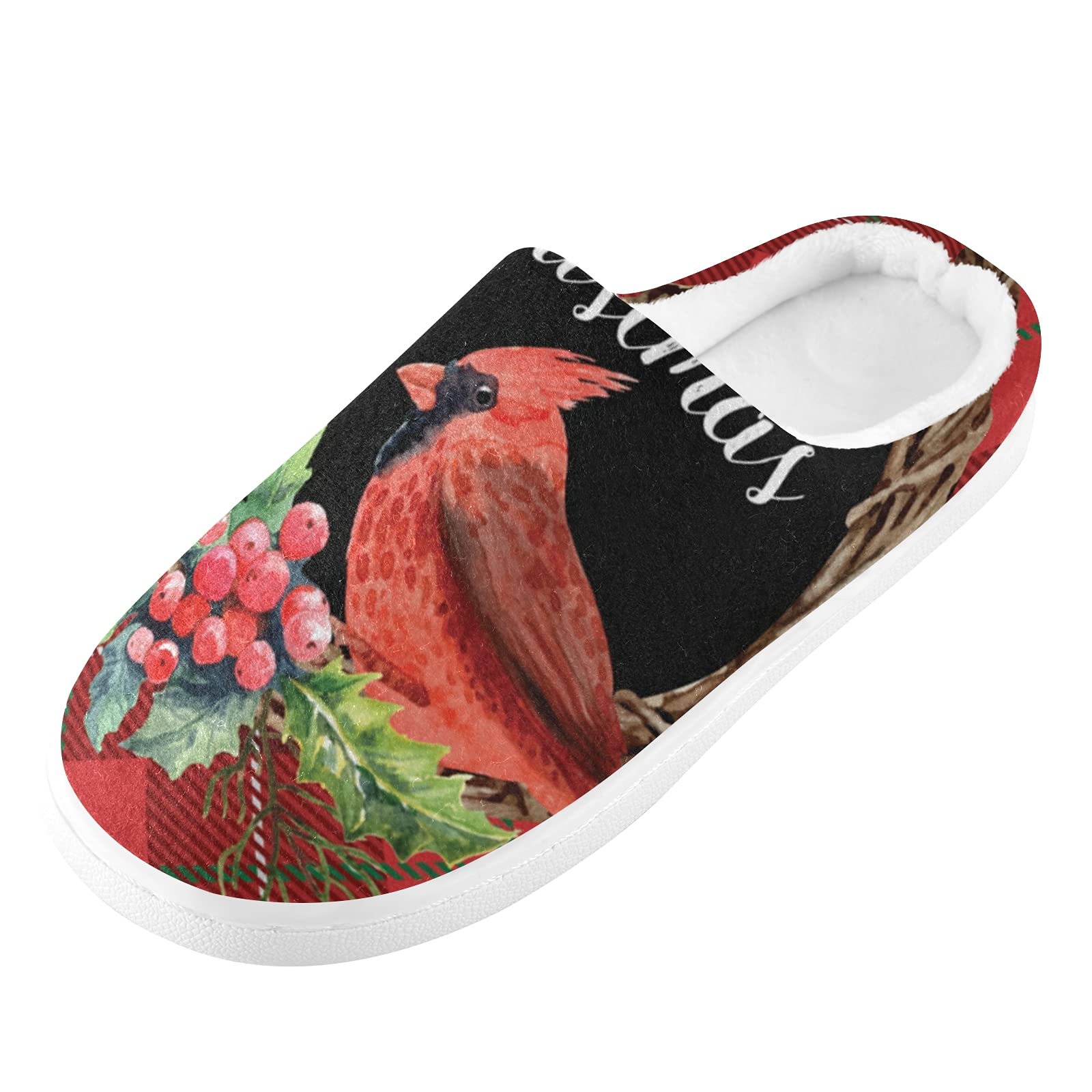 Red Buffalo Plaid Christmas Birds Cozy Slippers - Non-Slip Plush Memory Foam House Shoes for Women & Men - Warm Fluffy Indoor Slippers for Family - Perfect for Holiday Gifts, Winter Comfort & Cozy Home Wear