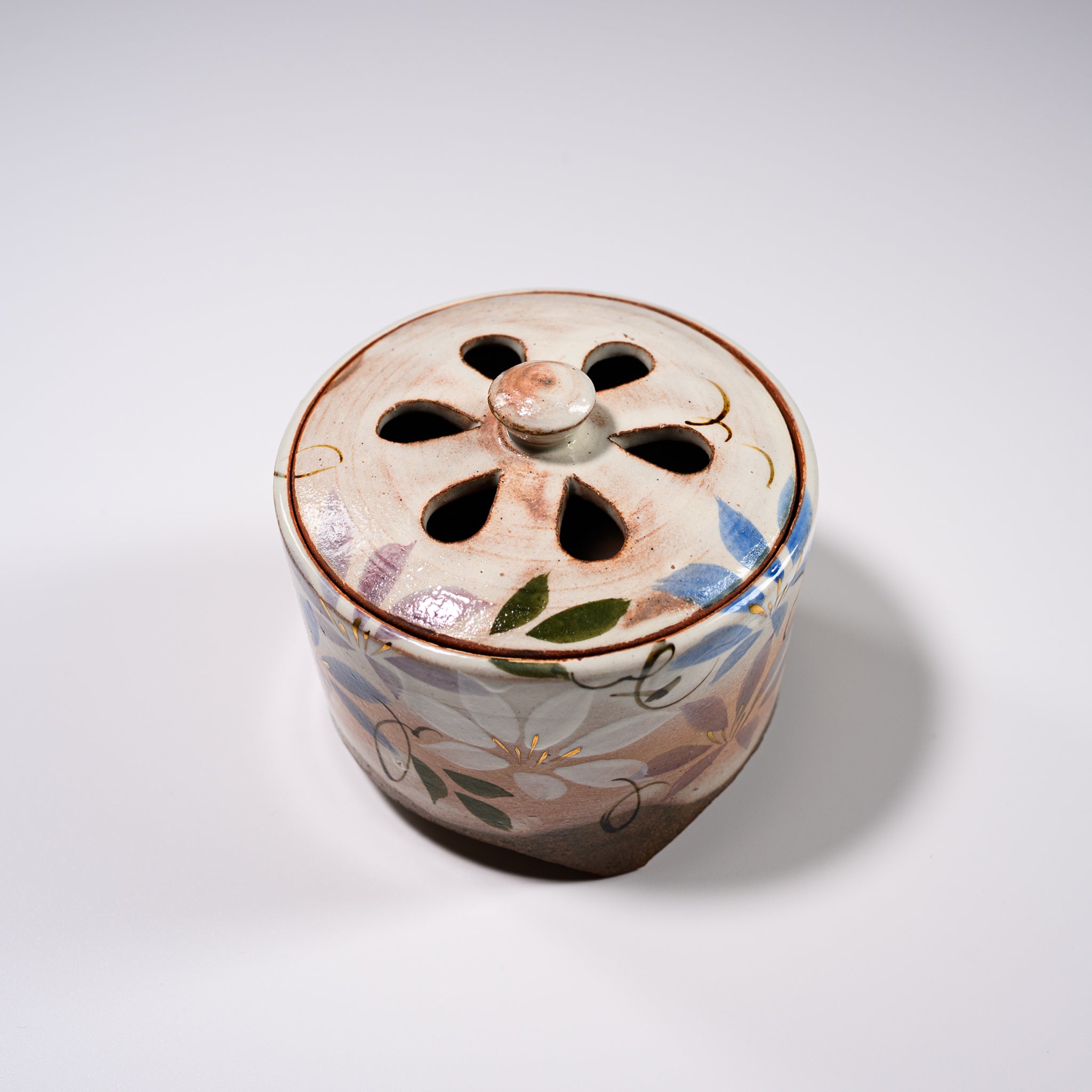 Premium Kyo Kiyomizu Ware Incense Burner - Handcrafted Japanese Ceramic Aroma Diffuser with Kenzante Clematis Design | Perfect for Meditation, Yoga, Home Decor & Zen Atmosphere
