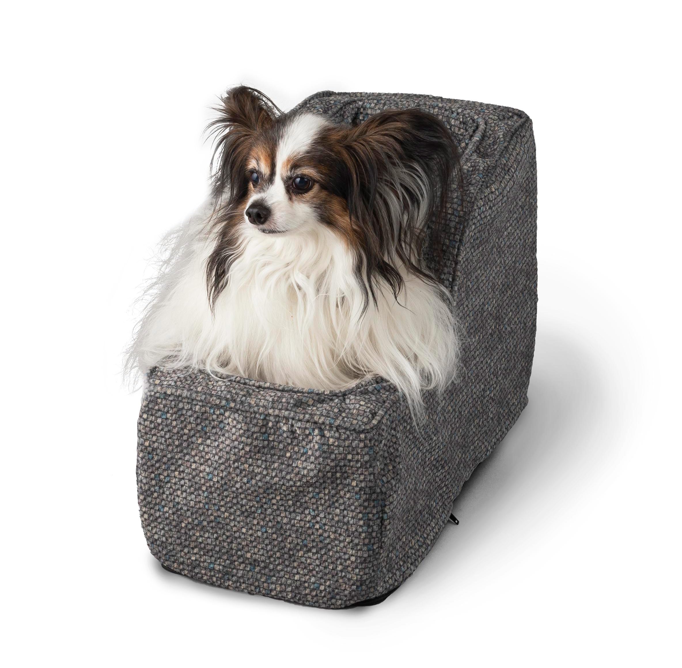 Snoozer Small High Back Console Dog Car Seat - Travel Pet Bed Carrier for Dogs up to 7lbs | Safe Car Travel with Dog Seat Belt Harness | Removable Machine Washable Merlin Pewter Cover | Perfect for Road Trips & Vet Visits