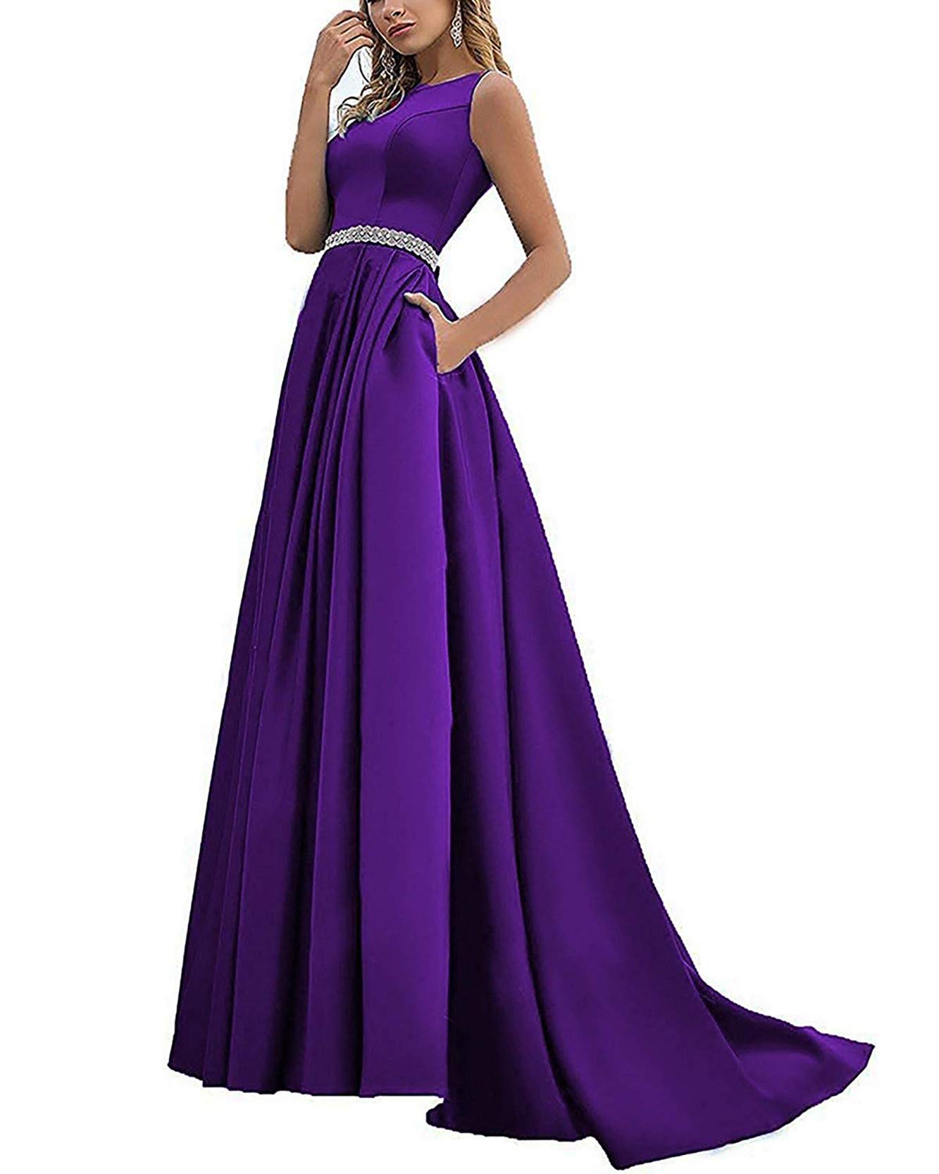 Elegant Satin Ball Gown Prom Dress for Women - Formal Evening Wear with Pockets