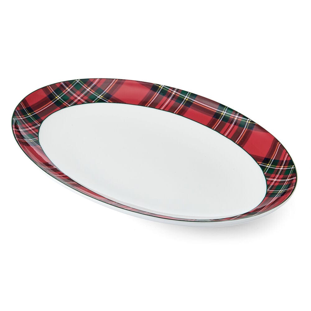 Elegant Tartan Red Oval Platter - Premium Ceramic Serving Dish for Holiday Dinners, Party Appetizers & Home Decor | Perfect for Thanksgiving, Christmas & Entertaining Guests