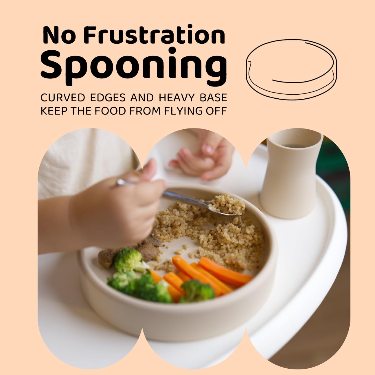**Non-Slip Weighted Silicone Baby Plate – Microwave & Dishwasher Safe, BPA-Free Toddler Plate for Mess-Free Meals – Perfect for High Chairs, Travel & Daycare (Oat Cream)**