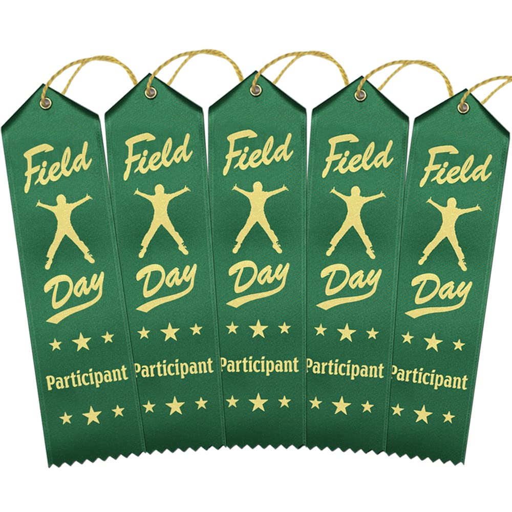 RibbonsNow Field Day Participant Ribbons - 500 Green Award Ribbons with Card & String for Sports Events, School Competitions & Recognition Ceremonies