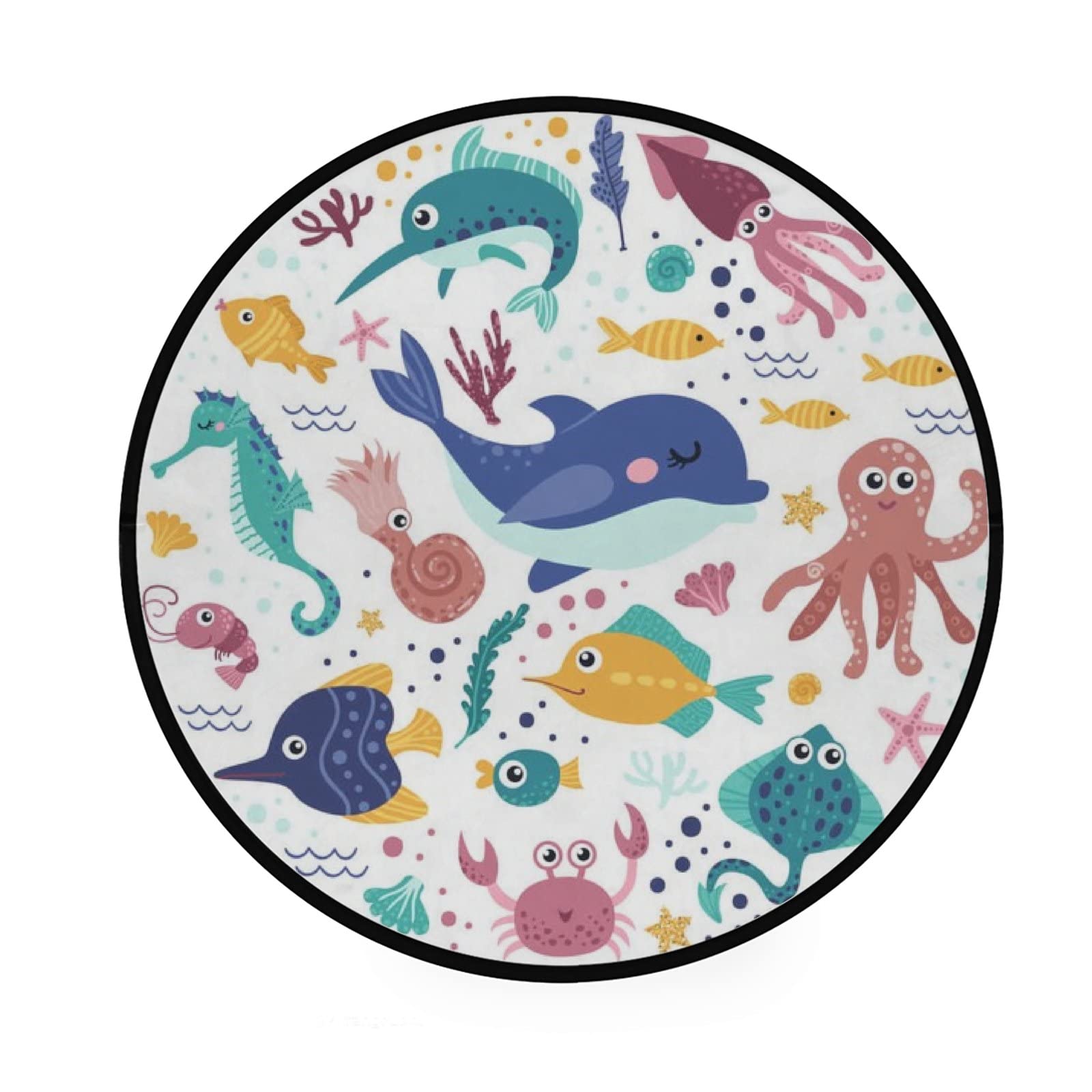 Vantaso 4ft Kids Round Play Mat - Soft Foam Non-Skid Ocean Animals Rug with Dolphin, Octopus & Fish Design for Nursery, Bedroom & Playroom | Perfect for Toddler Playtime, Learning & Floor Activities