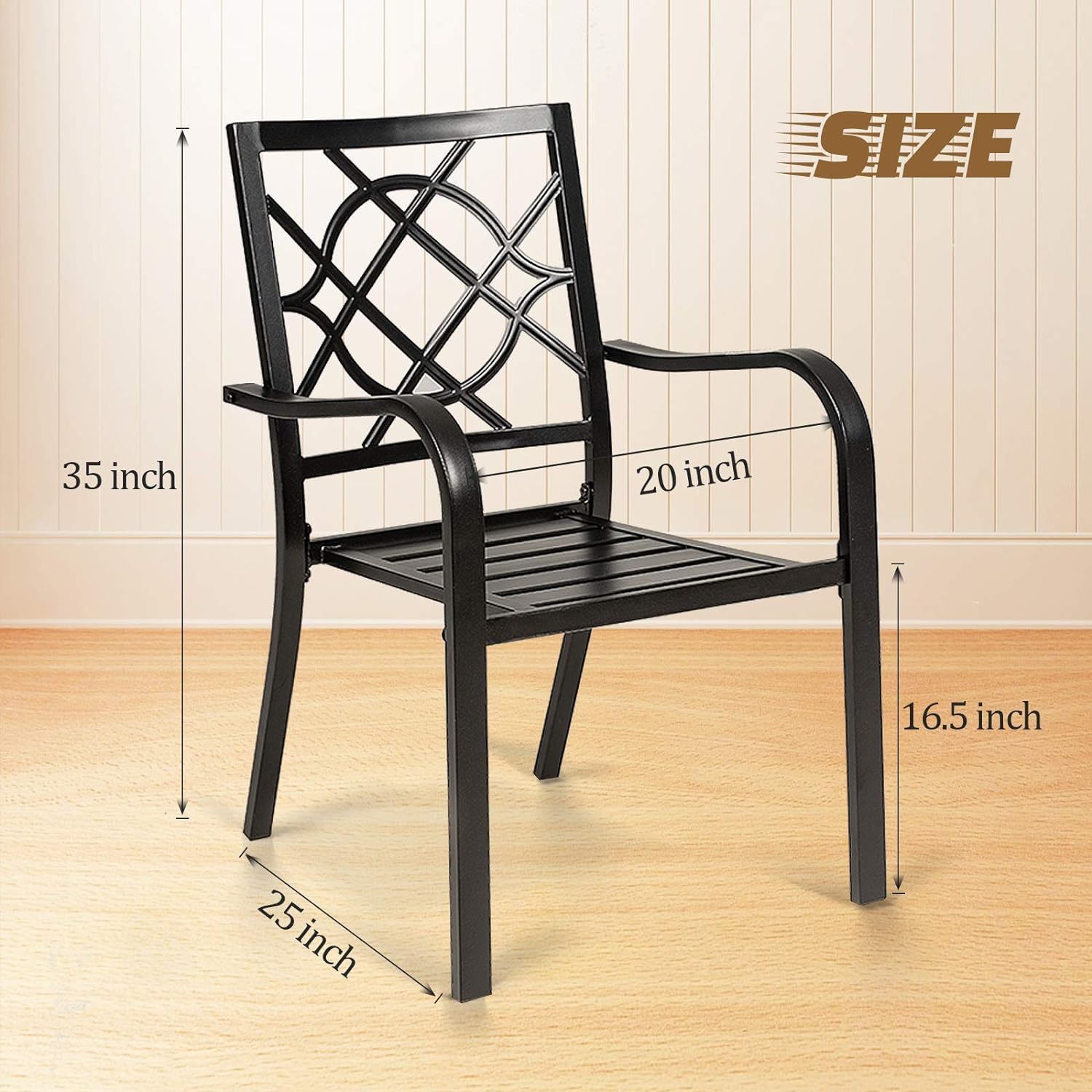 Wrought Iron Patio Outdoor Dining Chairs Set of 2 - Portable Black Stackable Metal Bistro Chairs for Garden, Backyard, Lawn - Indoor & Outdoor Use - Supports 300 lbs - Perfect for Dining, Lounging, and Entertaining