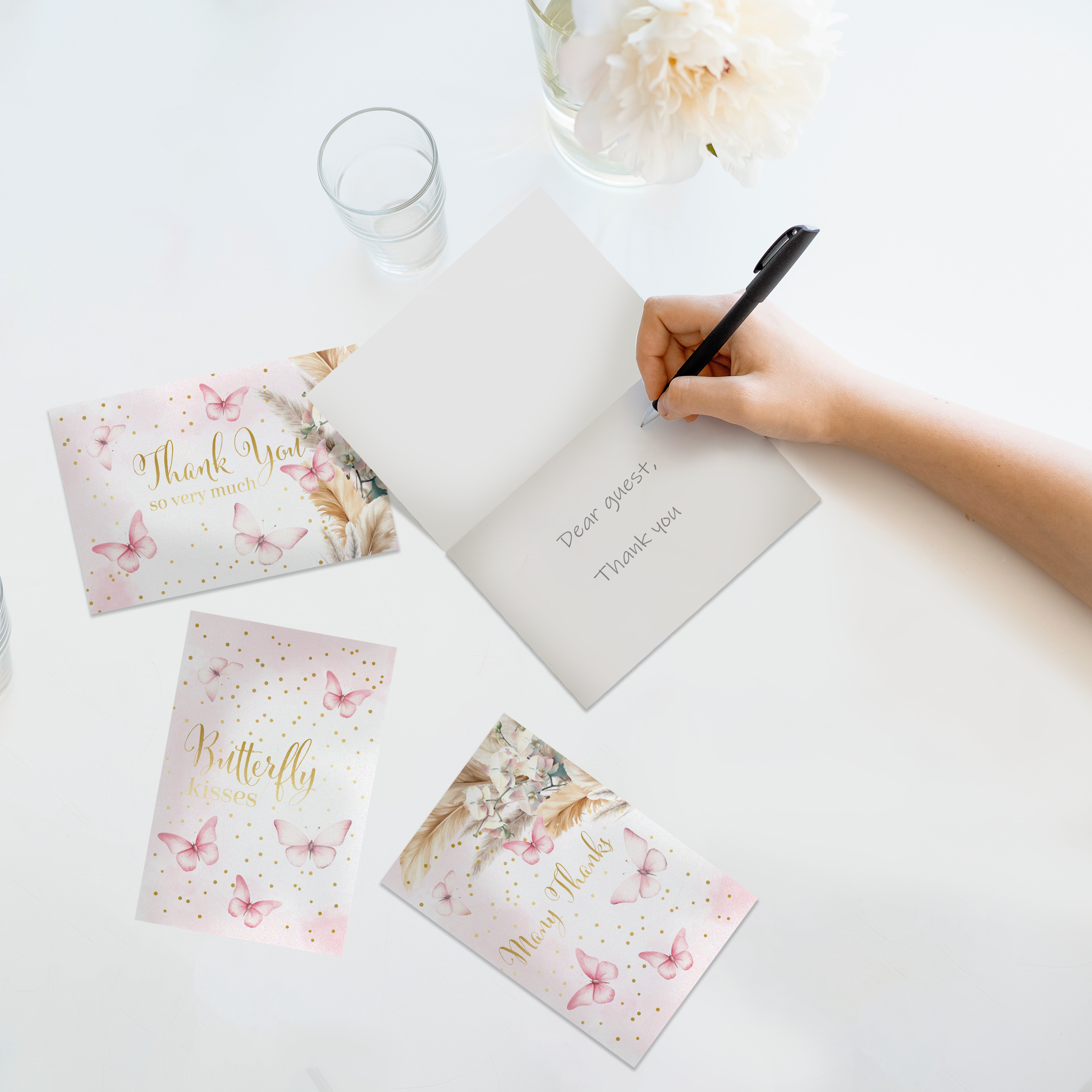 Butterfly Thank You Cards with Envelopes - Elegant Floral Greeting Cards for Weddings, Baby Showers & Appreciation Gifts - Set of 20 Blank Note Cards