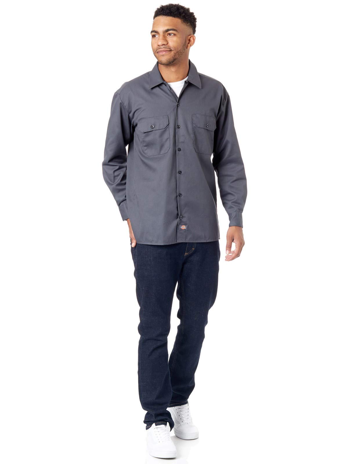 Dickies Men's Big & Tall Long Sleeve Work Shirt - Durable Cotton Twill, Relaxed Fit for Comfort, Professional Workwear for Construction, Landscaping & Outdoor Jobs