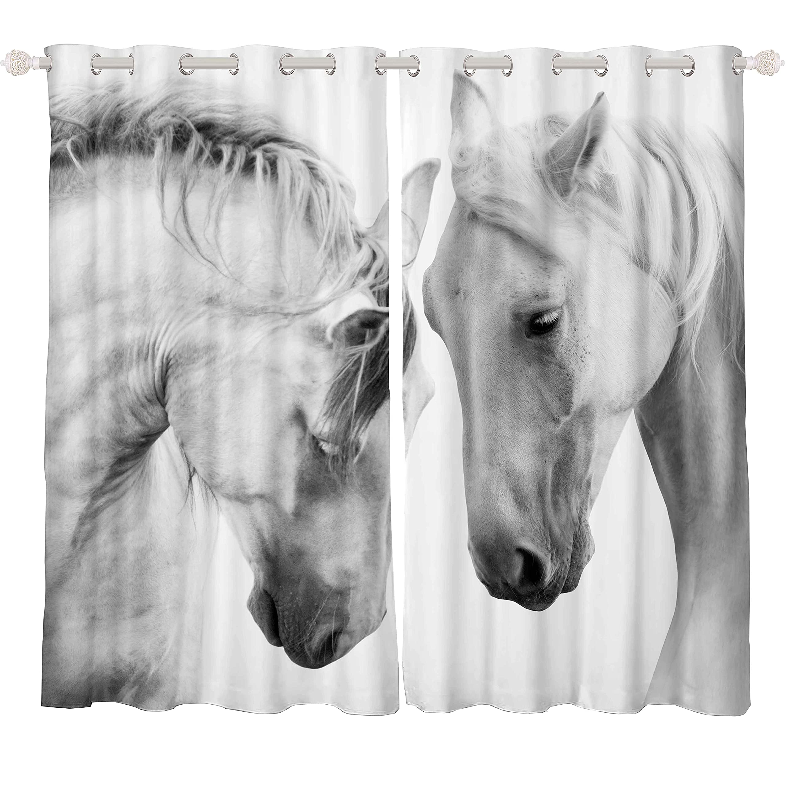 Galloping Horses 3D Window Curtains for Bedroom & Living Room - 52x90 Inch Wild Animal Print Drapes, Farmhouse Decor for Boys, Girls & Couples - Perfect for Wildlife Theme, Kids Room & Country Style Homes