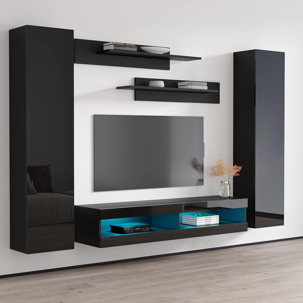 Modern Floating TV Stand with Storage & LED Lights - Wall-Mounted Entertainment Center for Bedroom & Living Room - 34
