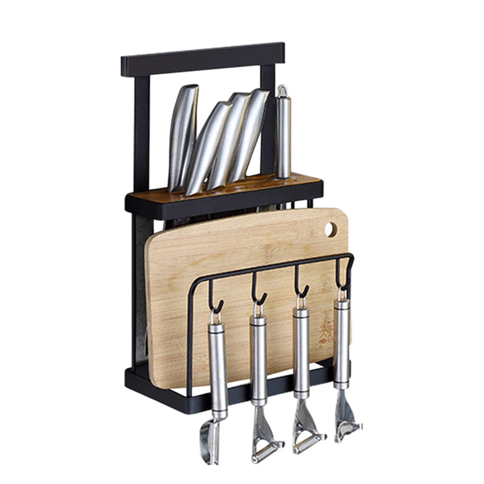 Stainless Steel Wall Mounted Double Storage Shelf Knife Holder - No Drilling Kitchen Utensil Organizer for Knives & Tools | Perfect for Small Kitchens, RVs & Dorm Rooms