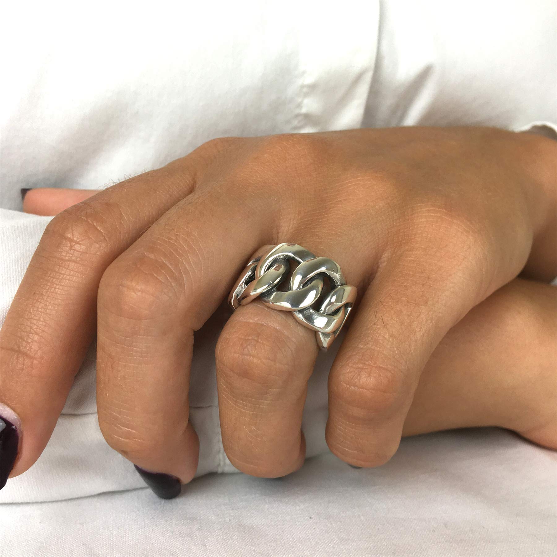 Silverly 925 Sterling Silver Celtic Knot Curb Chain Link Biker Ring for Men & Women - 13mm Chunky Gothic Jewelry for Punk Fashion, Biker Style & Everyday Wear