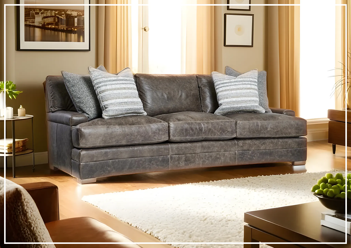 Bernhardt Burnham 3-Seater Brown Leather Sofa - Luxurious Genuine Leather Couch for Living Room, Lounge & Office - Comfortable Modern Furniture for Home Decor