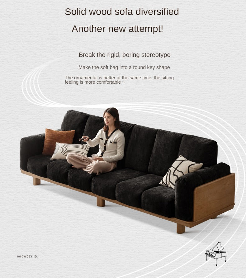 Modern Solid Wood Down Straight Sofa - Black Walnut & Ash Wood Frame - Perfect for Living Room, Lounge, or Office Comfort