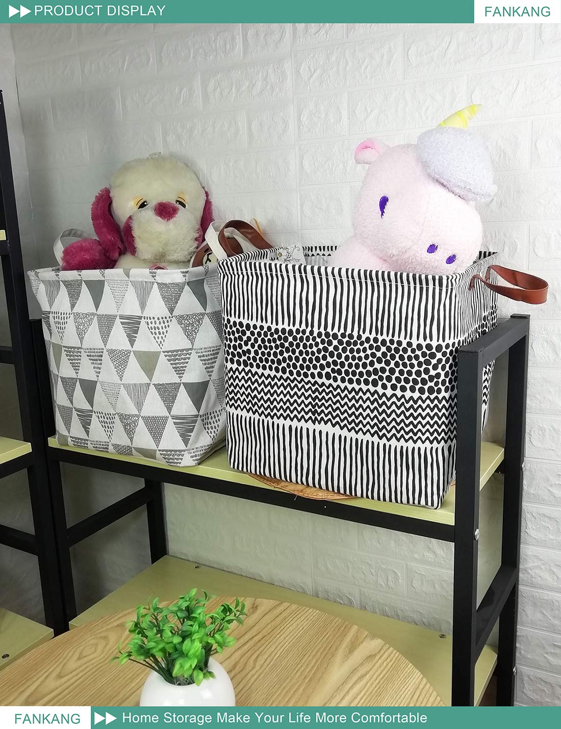 FANKANG Foldable Canvas Storage Bin - Waterproof Nursery Hamper for Kids, Bedroom & Office (Square-Black) - Perfect for Laundry & Organizing