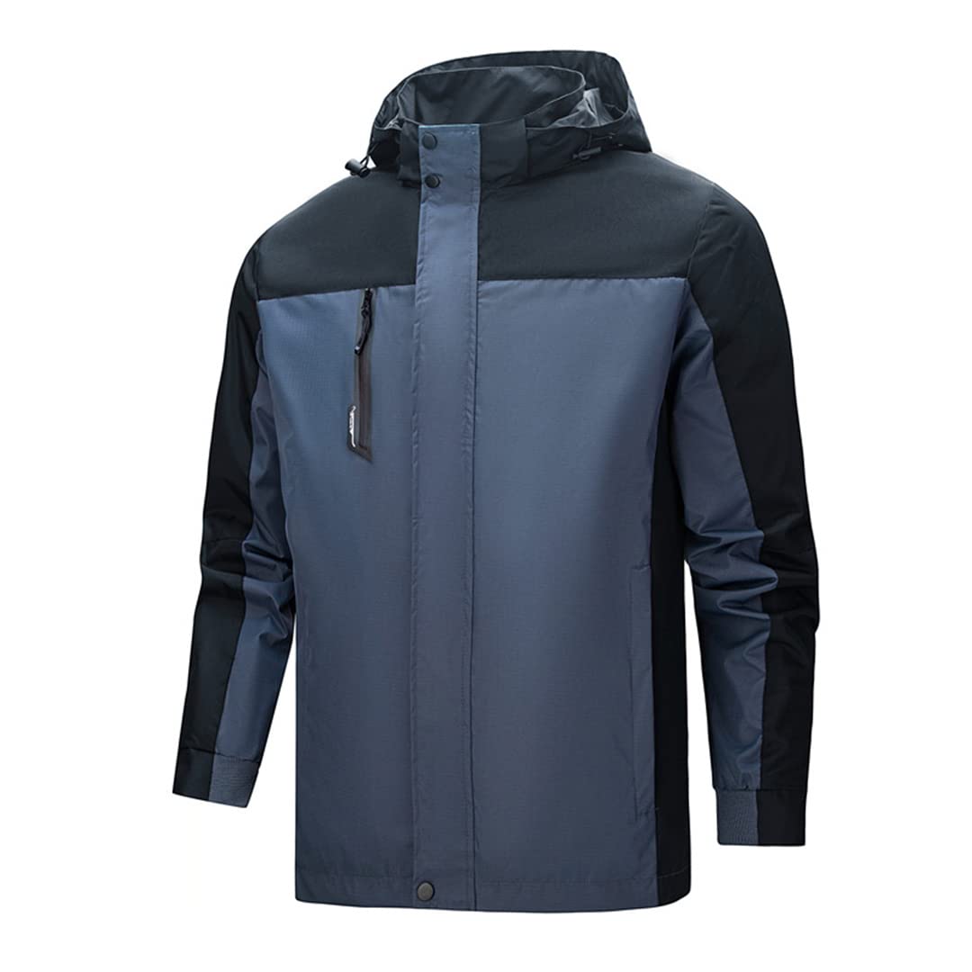 Renost Men's Lightweight Hooded Jacket - Waterproof Spring Hiking Coat with Patchwork Design for Outdoor Activities | Perfect for Camping, Travel & Casual Wear