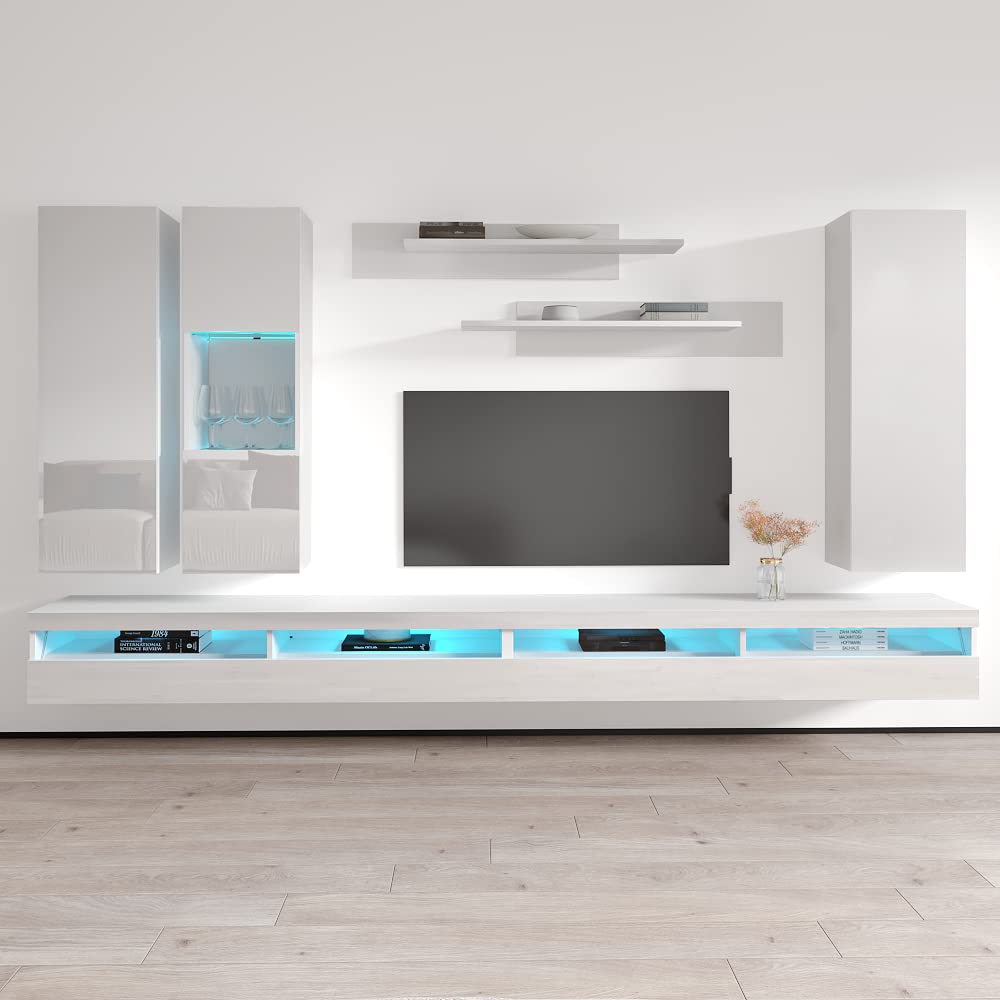 Modern Floating TV Stand with Storage & LED Lights - Wall-Mounted Entertainment Center for Bedroom & Living Room - White TV Console with Shelves for 35 Inch TVs - Perfect for Small Spaces & Home Theater Setup