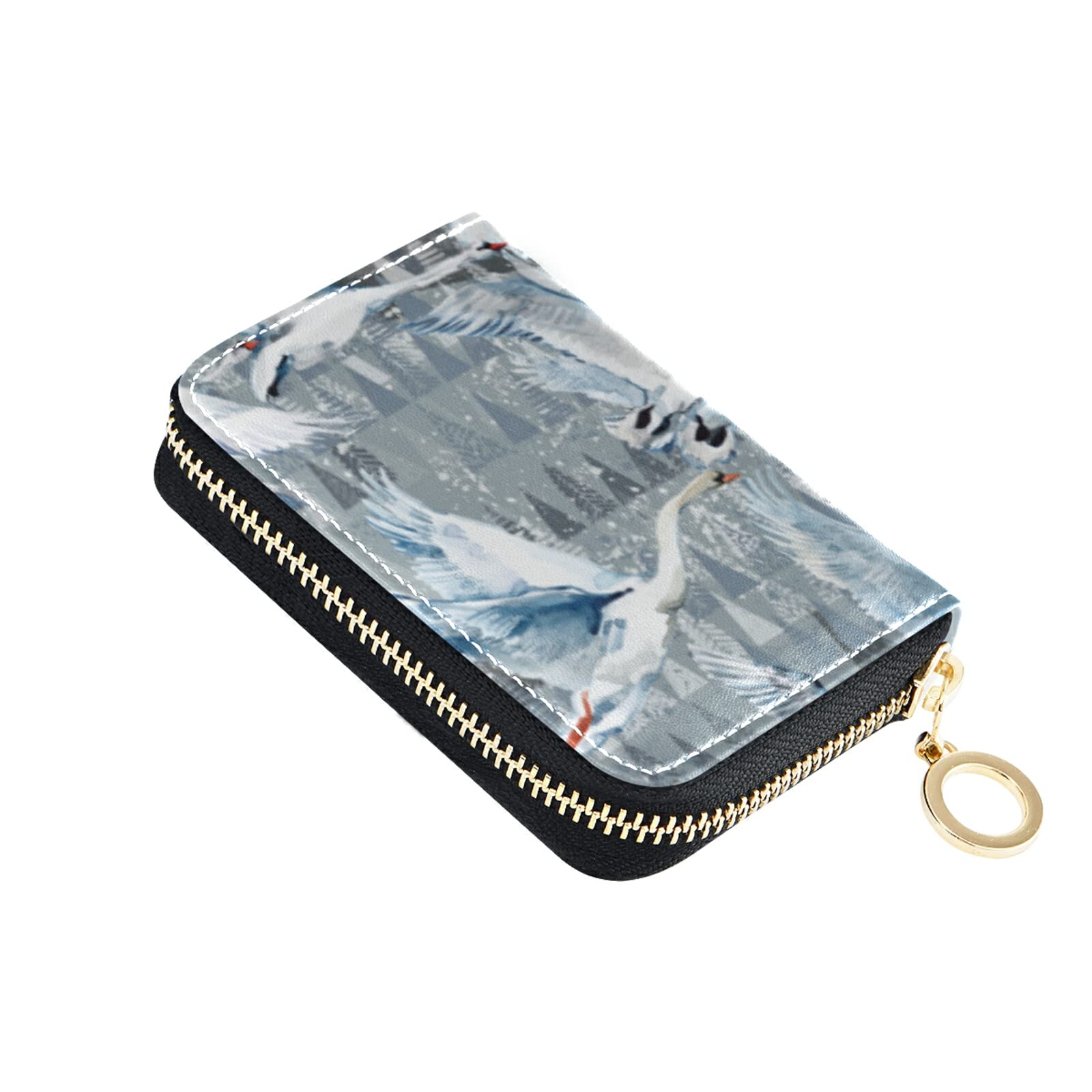 RFID Blocking Swan Bird Wildlife ID Card Wallet - Zipper Credit Card Holder for Men & Women | Perfect for Travel, Office & Everyday Use