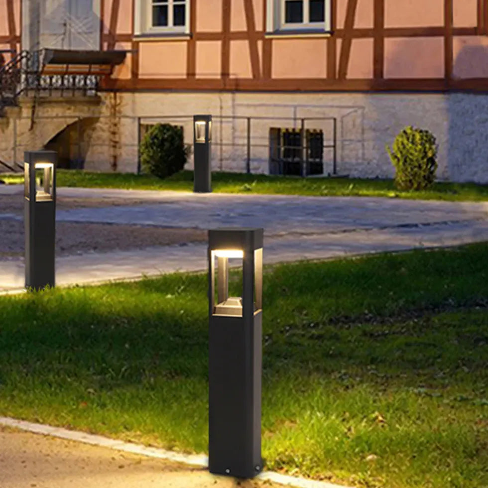 Outdoor Bollard Lights - Black Hollow Rectangular Sensor LED Landscape Lighting for Pathways, Driveways & Garden Decoration