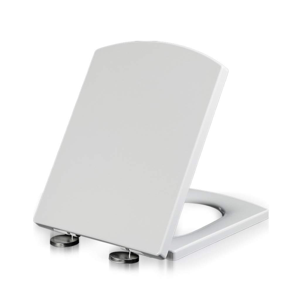 Soft Close Toilet Seat with Quick Release - Heavy Duty, Easy to Clean White Square Bathroom Toilet Lid - Perfect for Modern Homes, Apartments & Commercial Restrooms