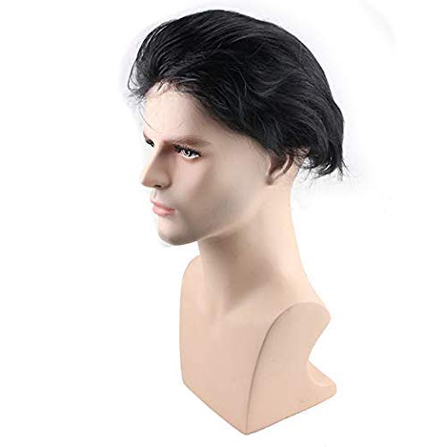 BOXO 80g 10x7 Human Hair Patch for Men - Natural Looking Hair Wig & Toupee with Free Red Tape & Clips (Black) - Perfect for Thinning Hair, Bald Spots & Daily Styling