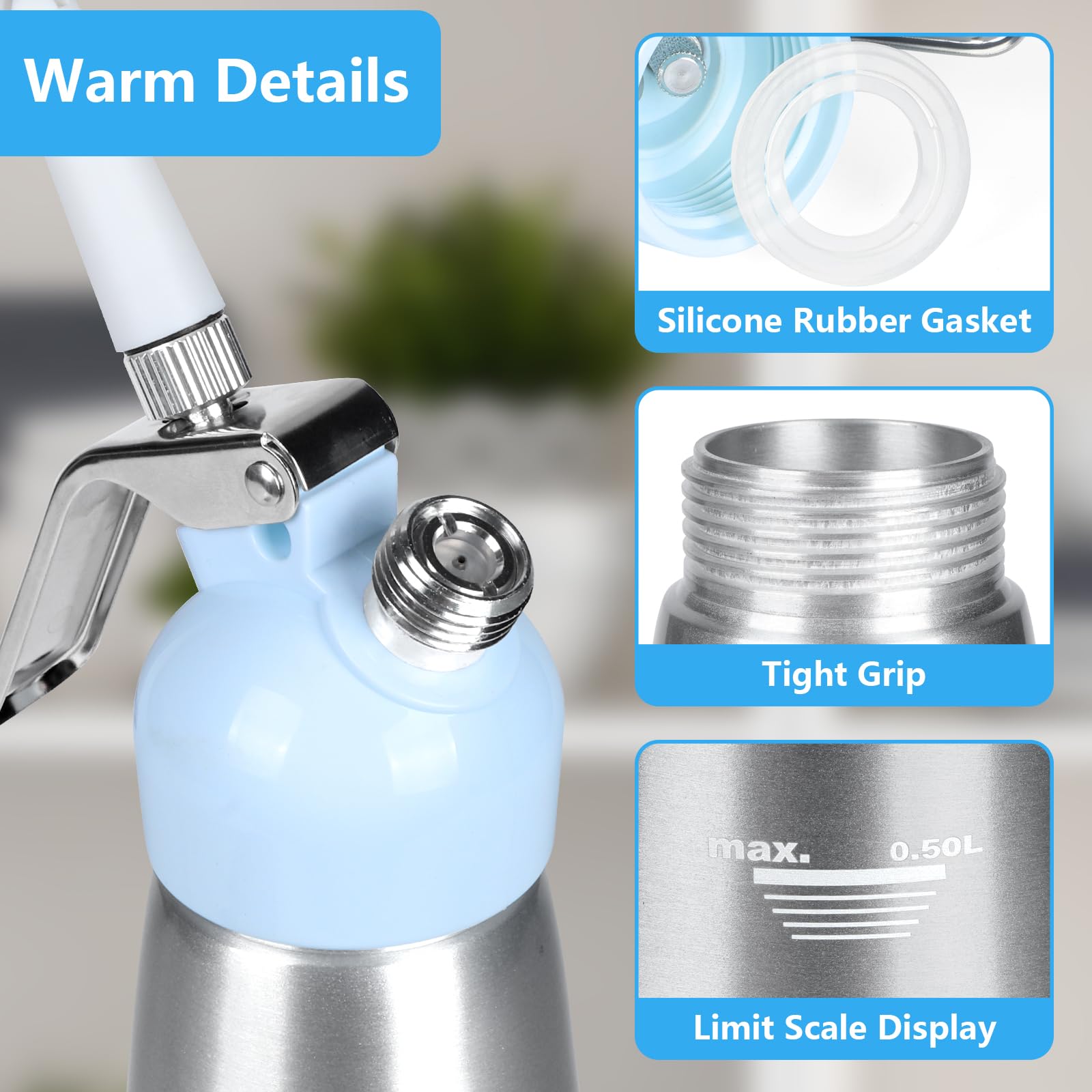 Professional Whipped Cream Dispenser Charger - 1 Pint (500ml) Aluminum Cream Maker with 3 Decorating Tips & Cleaning Brush - Perfect for Desserts, Coffee Toppings & Party Decorations
