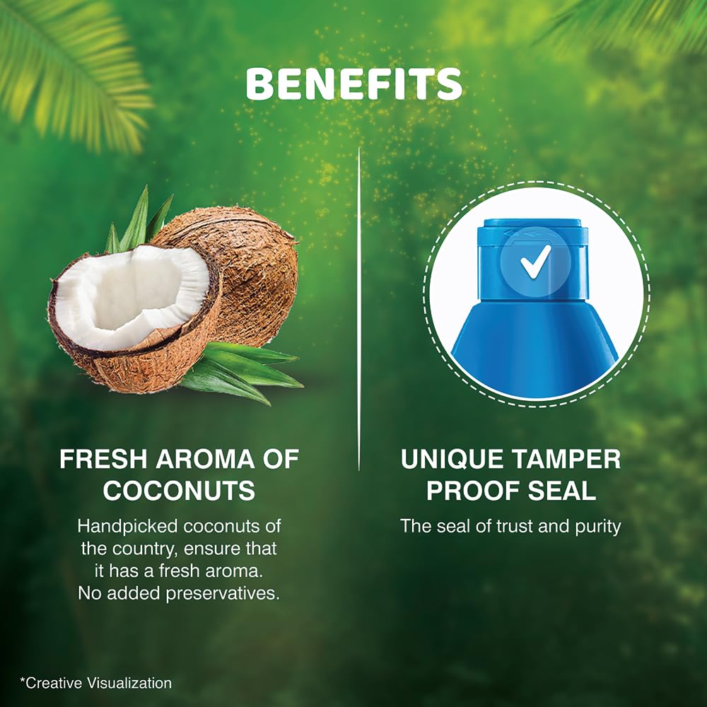 Bajaj 100% Pure Natural Coconut Oil - 600ml for Cooking, Hair Care & Skin Moisturizing - Cold Pressed Virgin Coconut Oil for Healthy Lifestyle