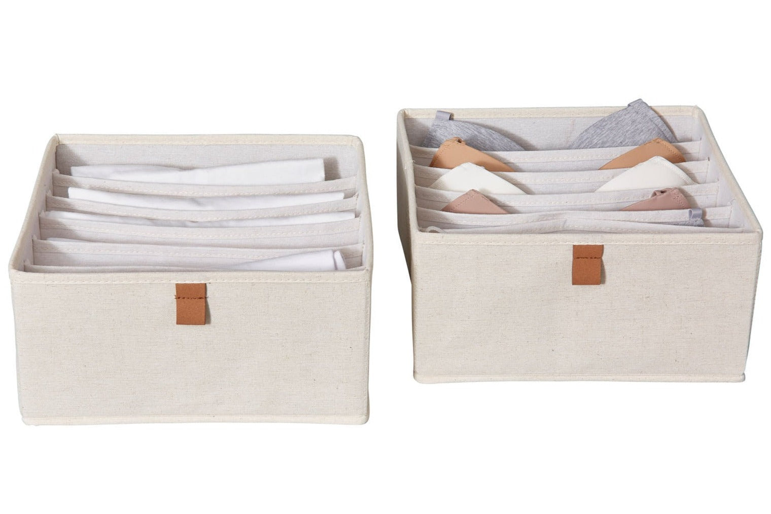 6 Compartment Fabric Wardrobe Organizer - 2 Pack Cream Storage Bins for Closet, Bedroom & Seasonal Clothes Organization