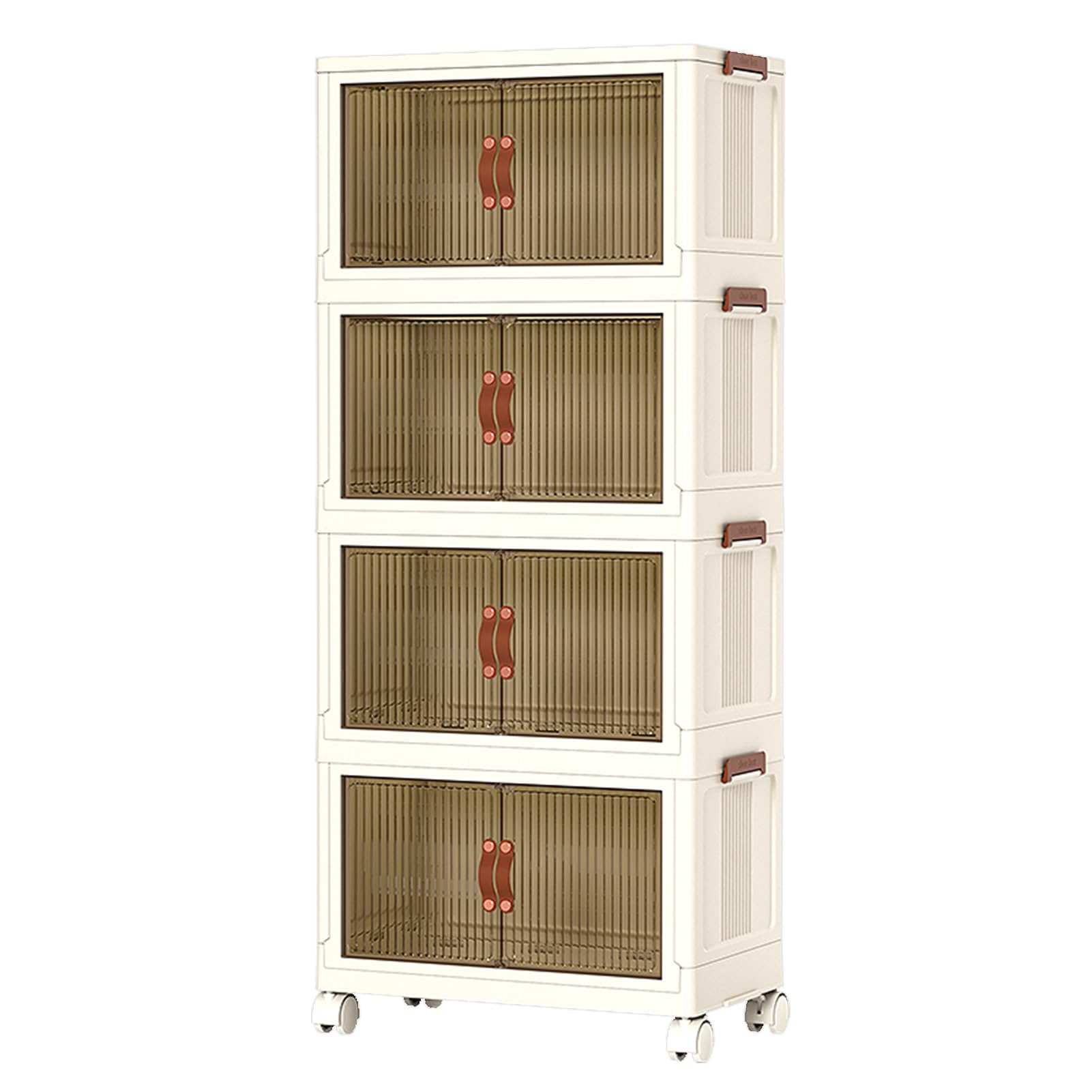 Foldable Storage Bins with Lids - 4-Tier Stackable Storage Containers with Wheels & Doors - Portable Closet Organizer for Home, Office & Dorm Organization - Perfect for Clothes, Toys & Seasonal Storage