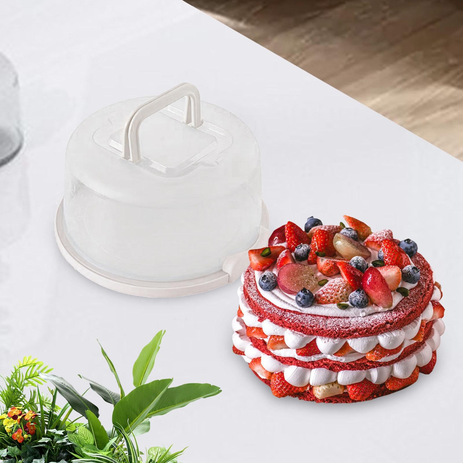 Portable Round Cake Carrier with Handle & Lid - 8 Inch Cake Storage Container, Serving Tray & Stand for Birthday Pies & Desserts | Perfect for Parties, Picnics & Home Baking