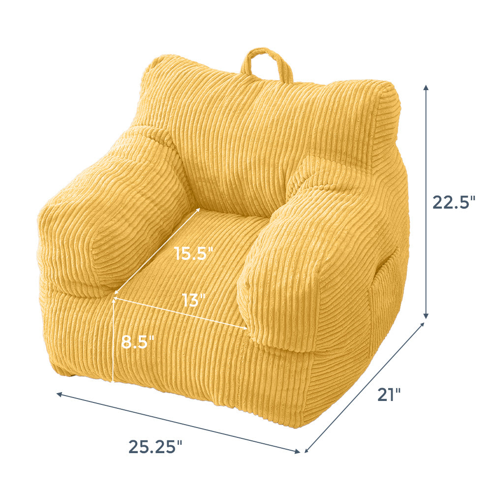 MAXYOYO Kids Bean Bag Chair - Soft Corduroy Bean Bag Couch with Armrests for Children's Room, Nursery & Playroom (Light Yellow) - Perfect for Reading, Gaming & Relaxing