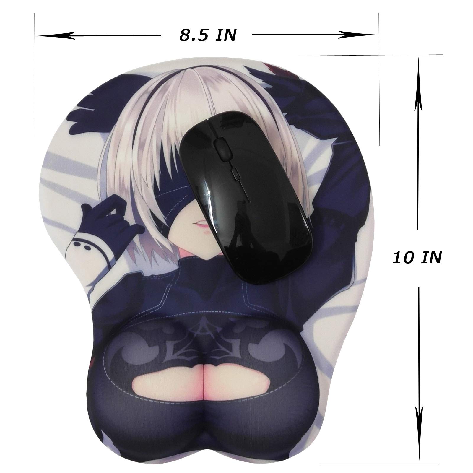 Ergonomic Gaming Mouse Pad with Gel Wrist Support - Non-Slip Anime Design Computer Mouse Mat for PC & Laptop - Perfect for Office Work, Gaming & Long Computer Sessions (Black)