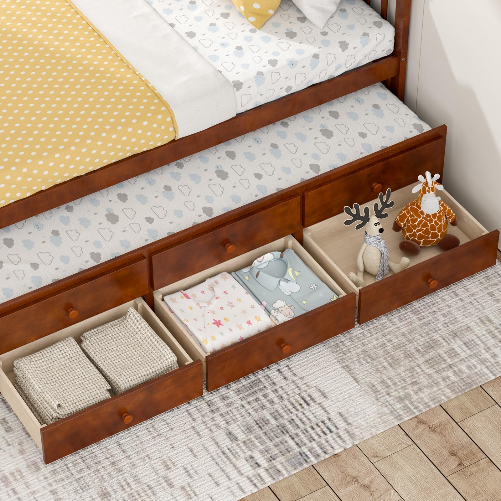 KOMFOTT Twin Size Wooden Trundle Bed with Storage Drawers - Space-Saving Daybed Frame, No Box Spring Needed, Captain’s Bed for Guest Room, Kids Room & Small Apartments