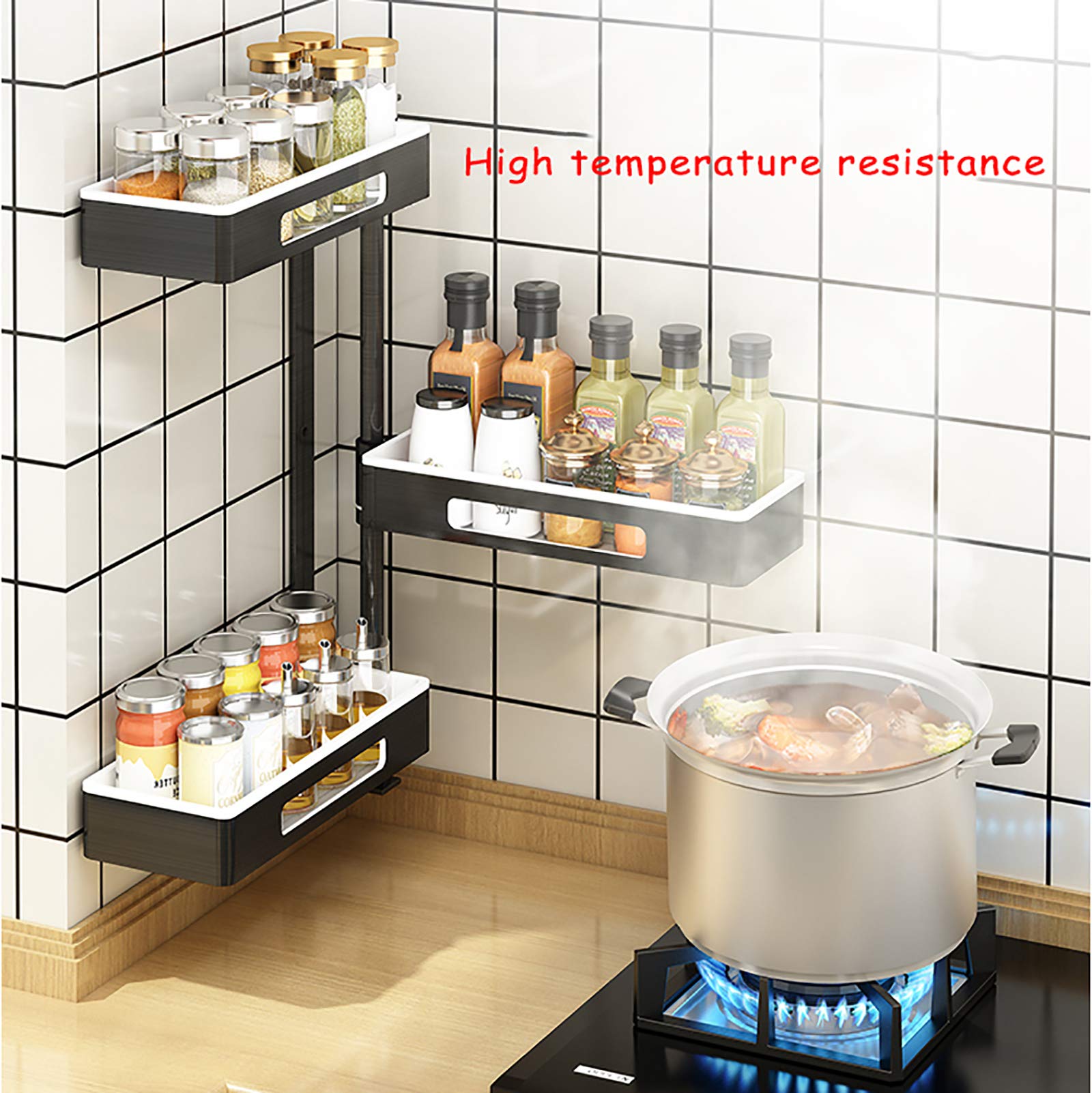 MEVIDA Wall Mount Rotating Spice Rack Organizer - 2 Tier Adjustable Kitchen Shelf for Seasoning Storage | Space Saving Pantry Cabinet Organizer | Perfect for Small Kitchens & Apartment Living