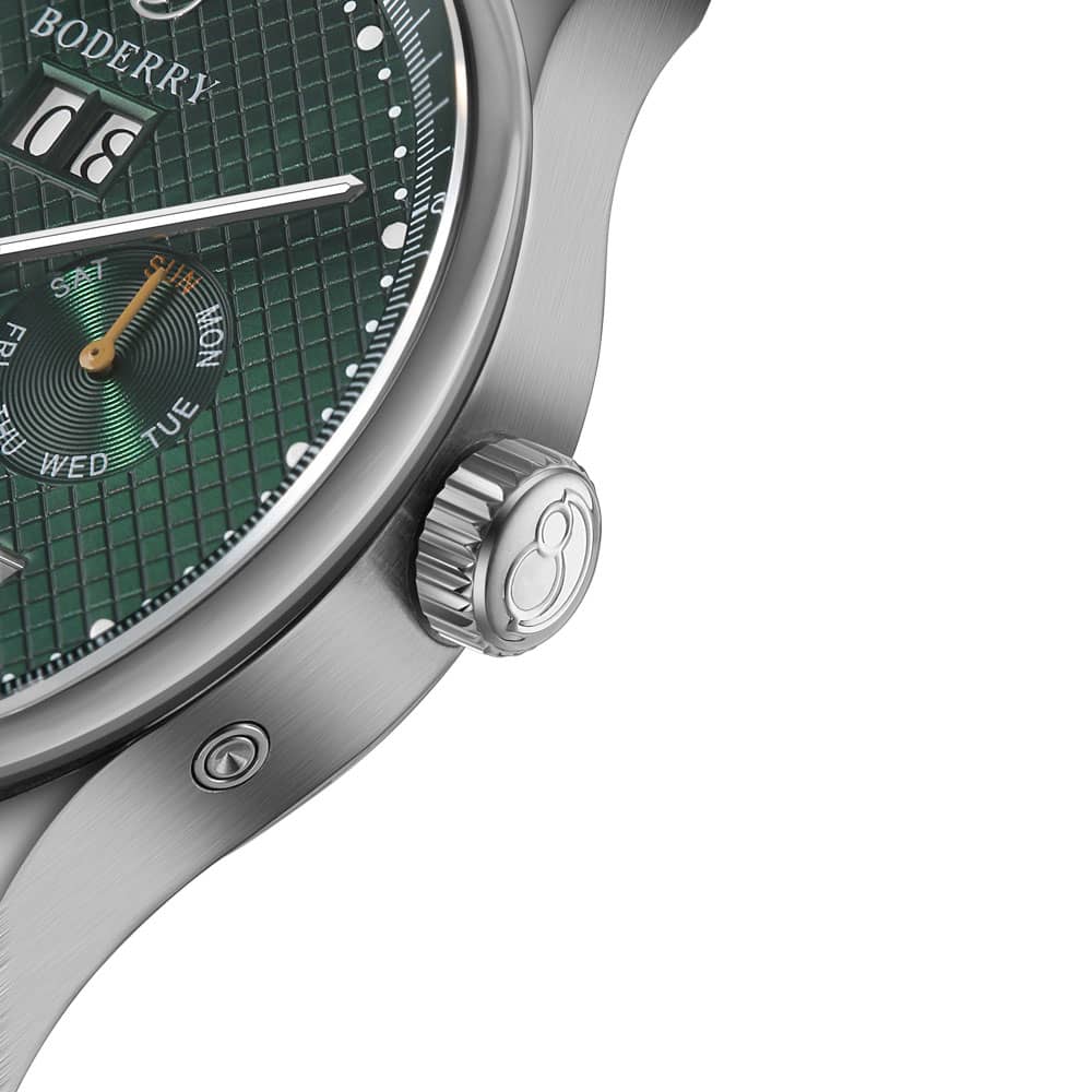 THE CHECKMATE Automatic Watch with Date, Day & Month Display - Emerald Green Dial & Stainless Steel Bracelet | Luxury Dress Watch for Men, Business & Formal Occasions