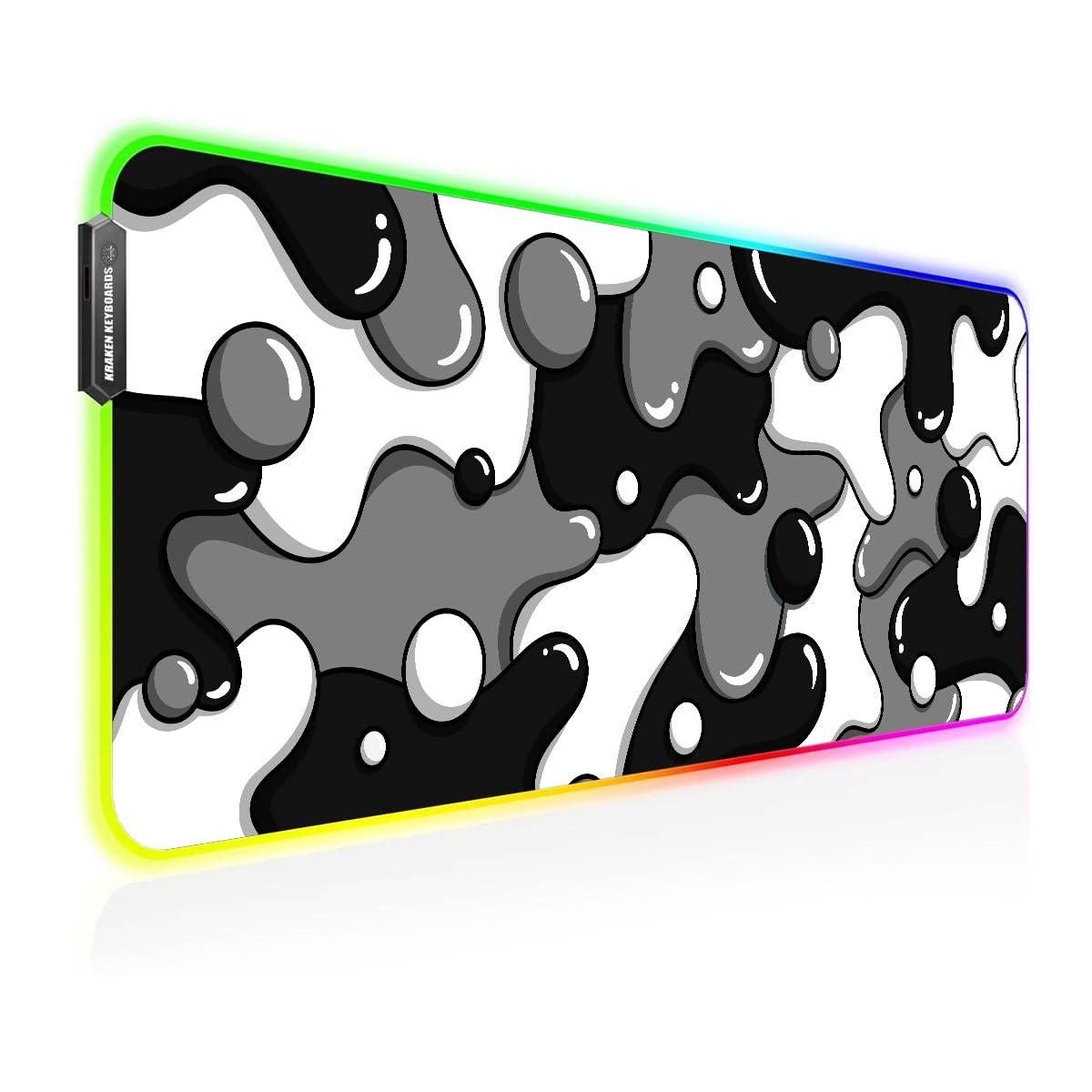 KRAKEN KEYBOARDS DRIP XL Black & White RGB Gaming Mouse Pad - XXL Extended 31