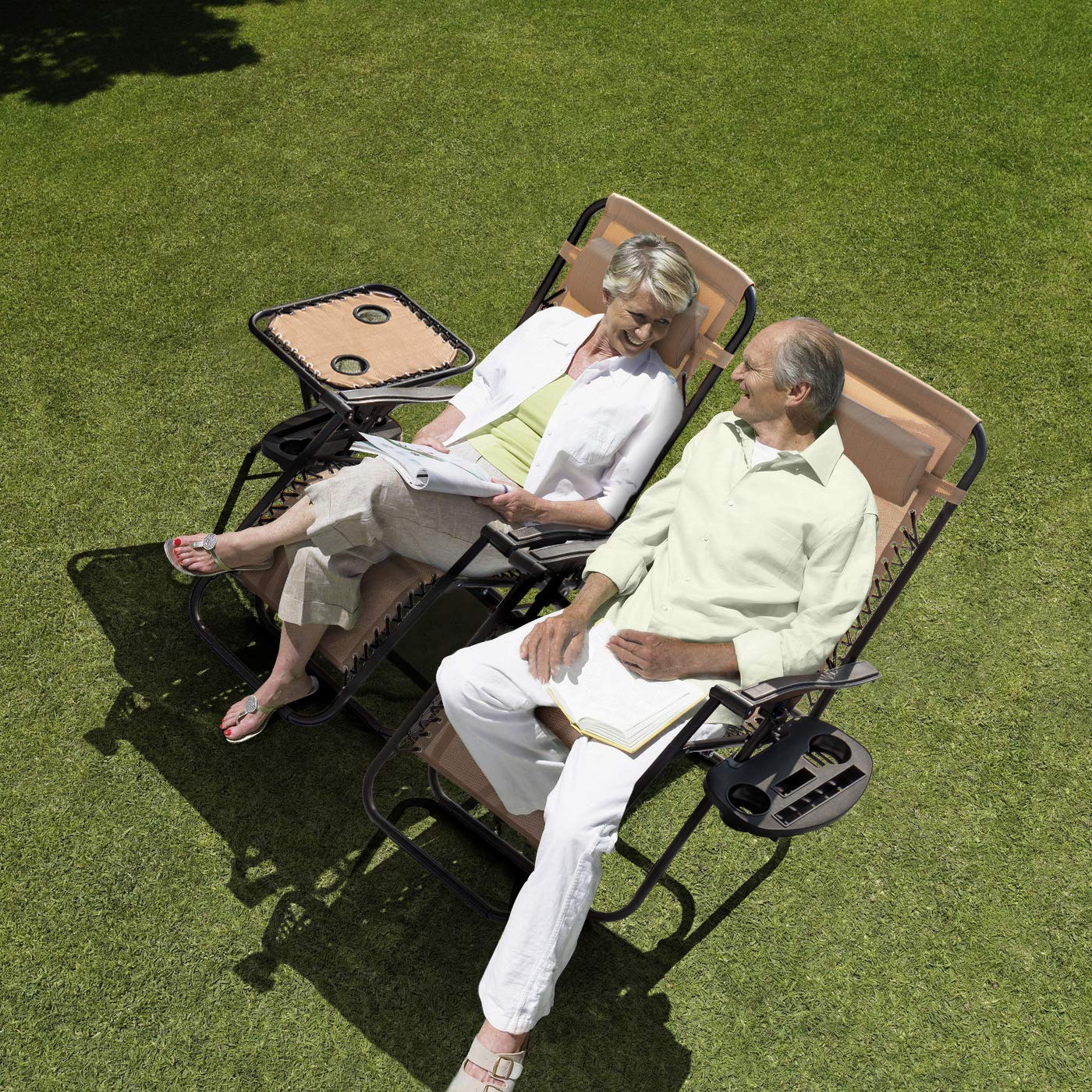 Homall 3-Piece Zero Gravity Lounge Chair Set - Patio Folding Recliner with Side Table, Outdoor Chaise Lounge Chairs for Backyard, Poolside & Beach Relaxation (Beige)