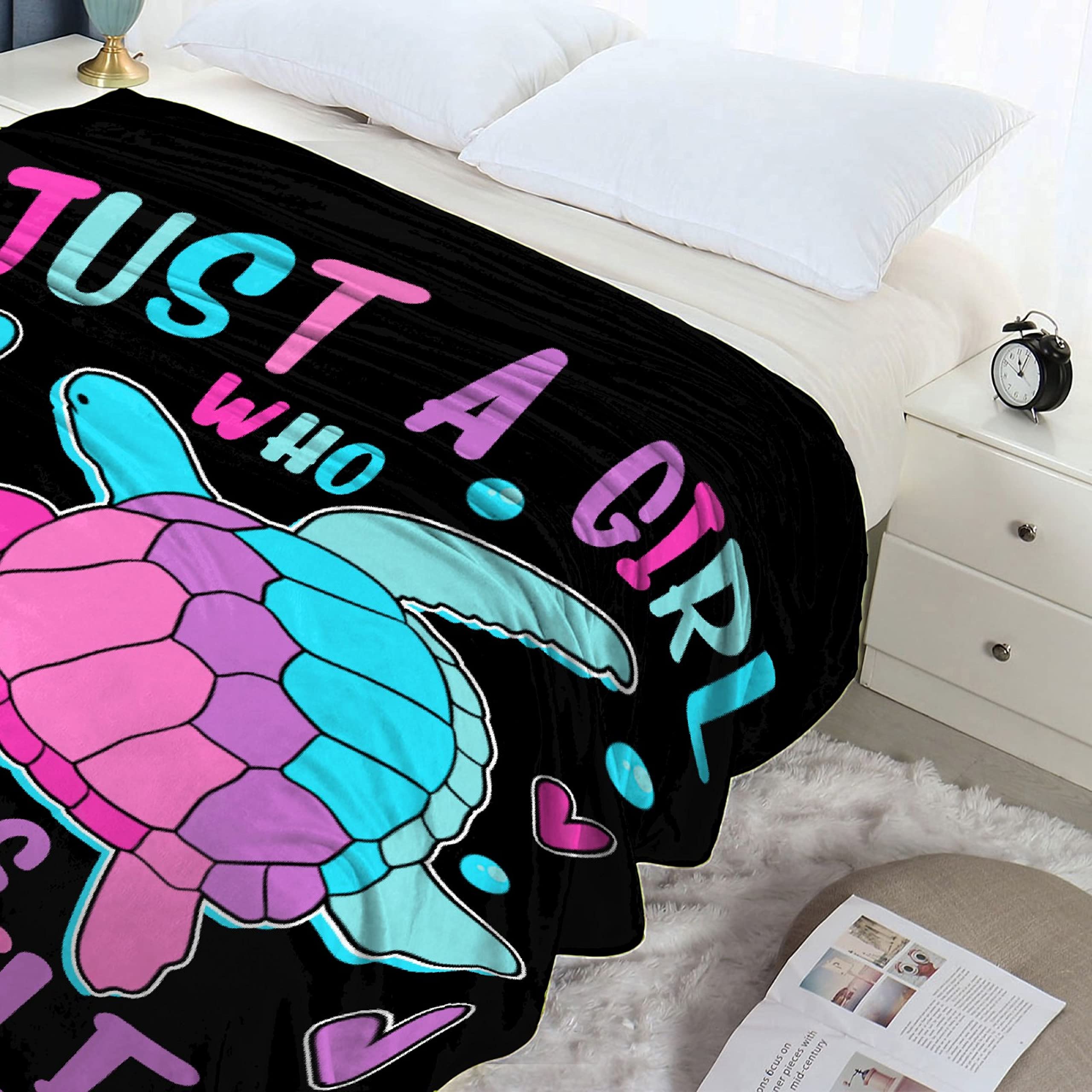 Just Girl Who Loves Turtles Blanket - Soft Flannel Cozy Lightweight Throw - 120