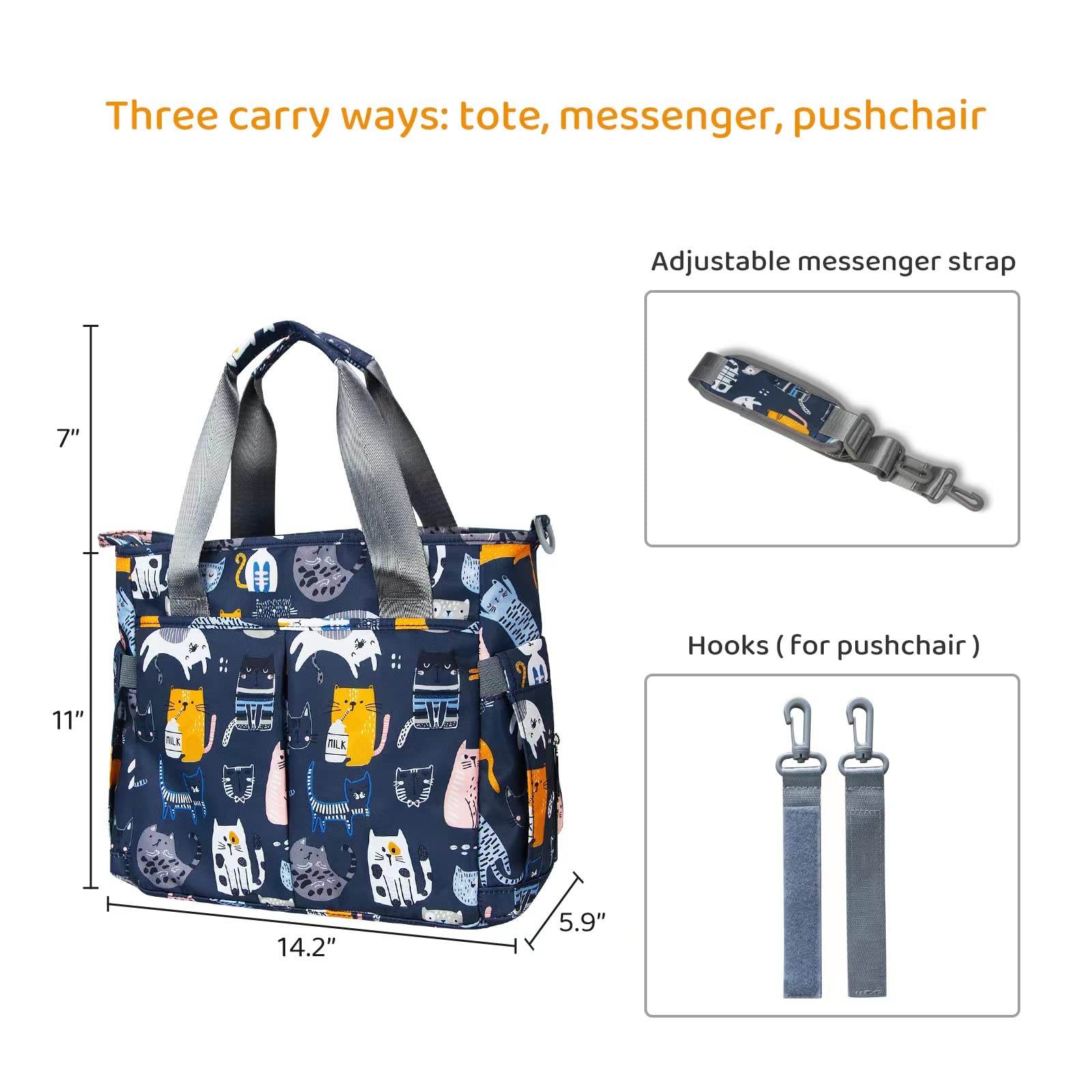 **Waterproof Diaper Bag Tote for Moms & Dads - Large Multifunctional Travel Messenger Bag (Cat Paradise Design) - Perfect for Baby Outings, Daycare & Family Trips**