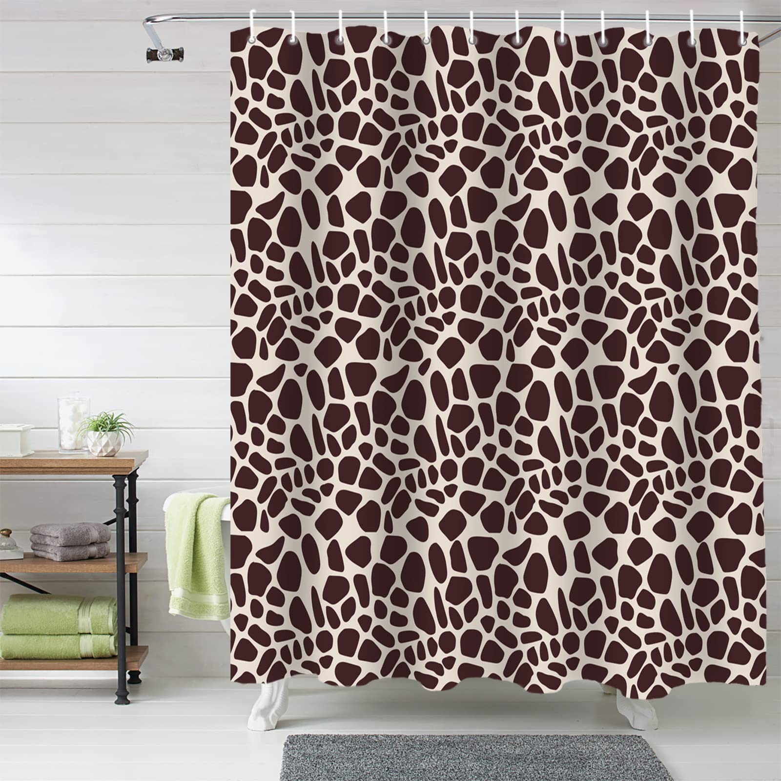 Waterproof Giraffe Dark Brown Shower Curtain Set with Hooks - 60x72 Inch Bathroom Decor for Bathtub & Shower - Perfect for Home, Apartment, and Hotel Use