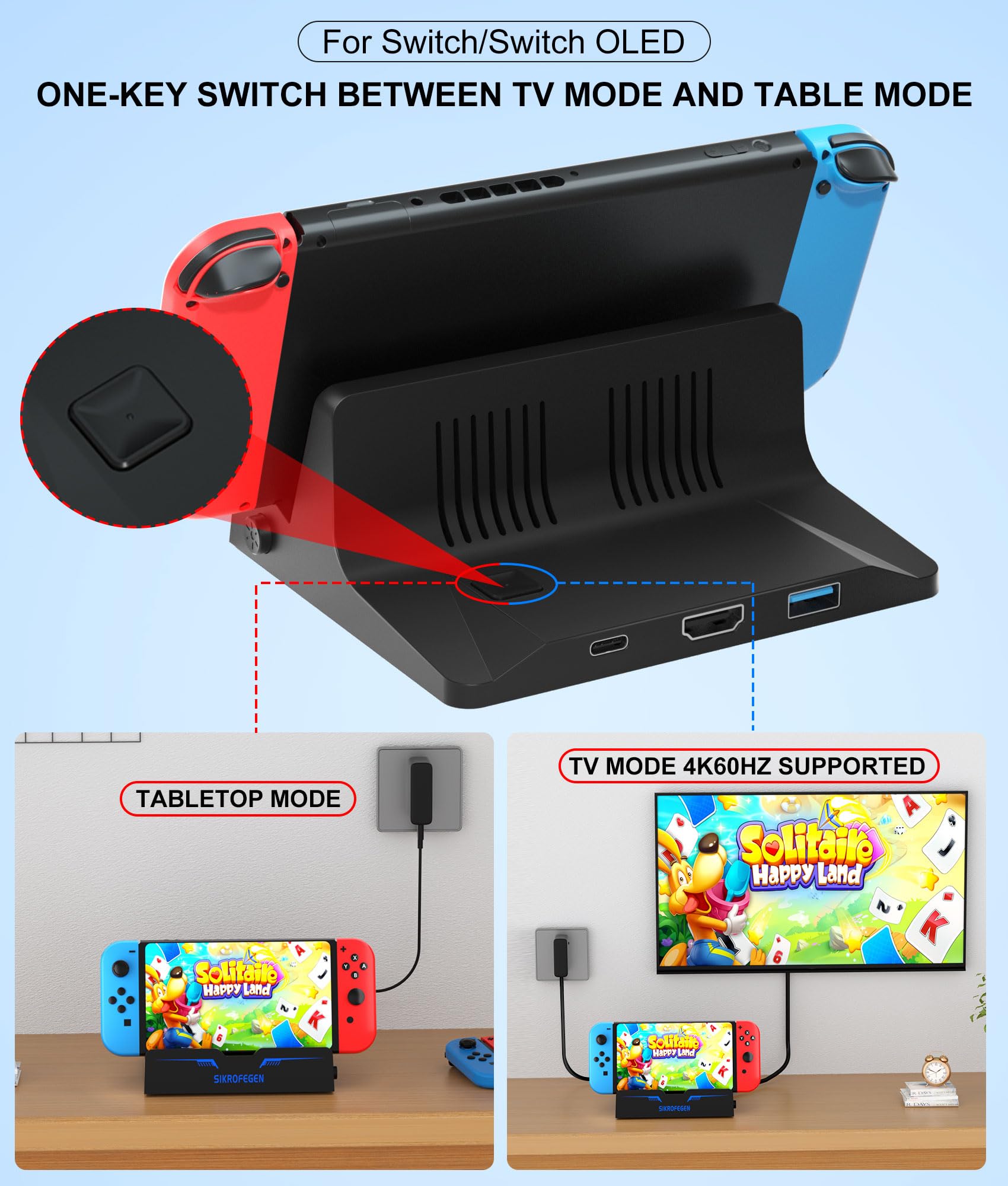 Nintendo Switch Dock Replacement - 4K60Hz HDMI 2.0 TV Docking Station with USB 3.0 Ports | Compatible with Official Switch Base | Perfect for Home Gaming & Travel Entertainment